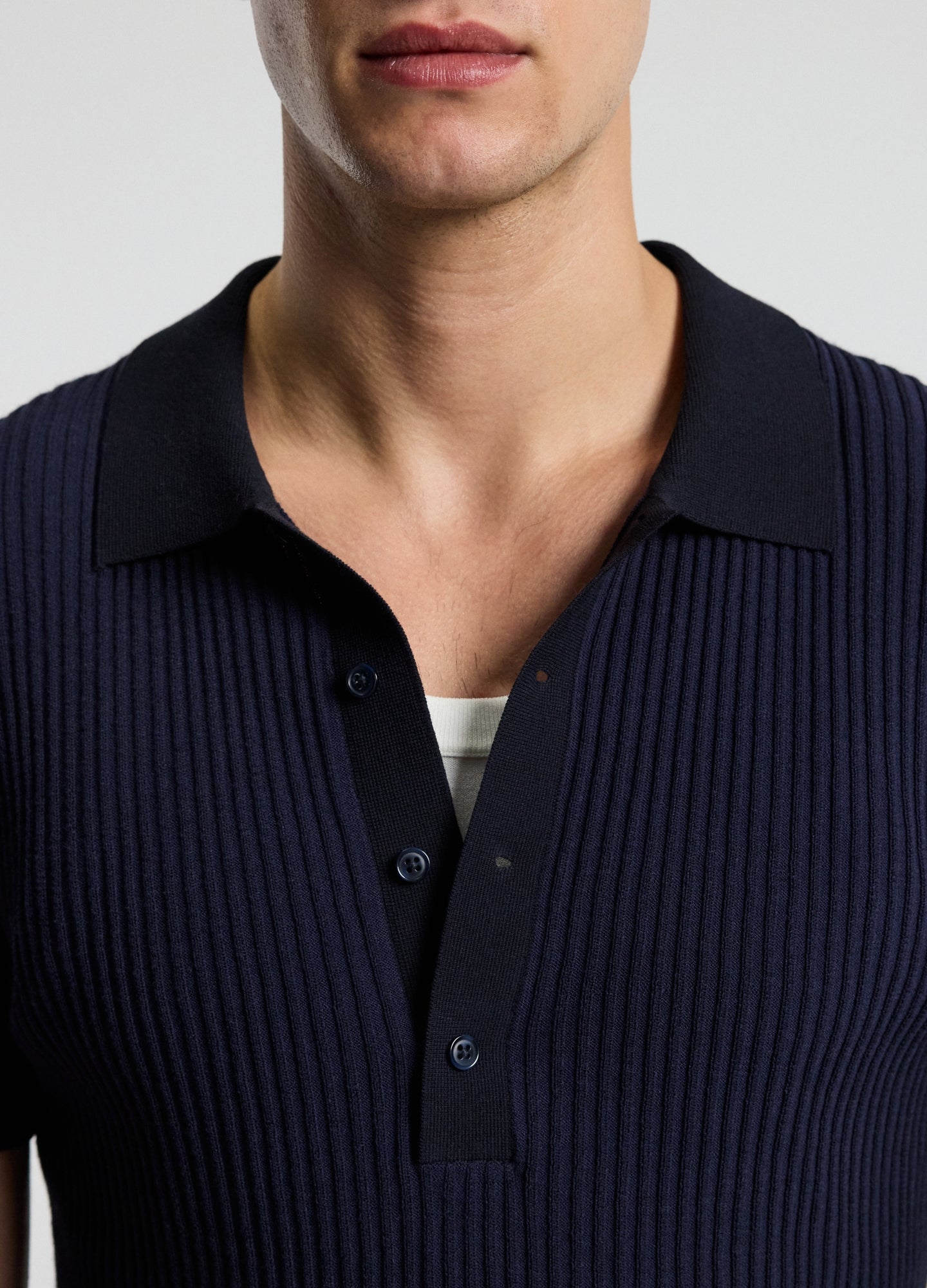 Two Tone Ribbed Polo Navy