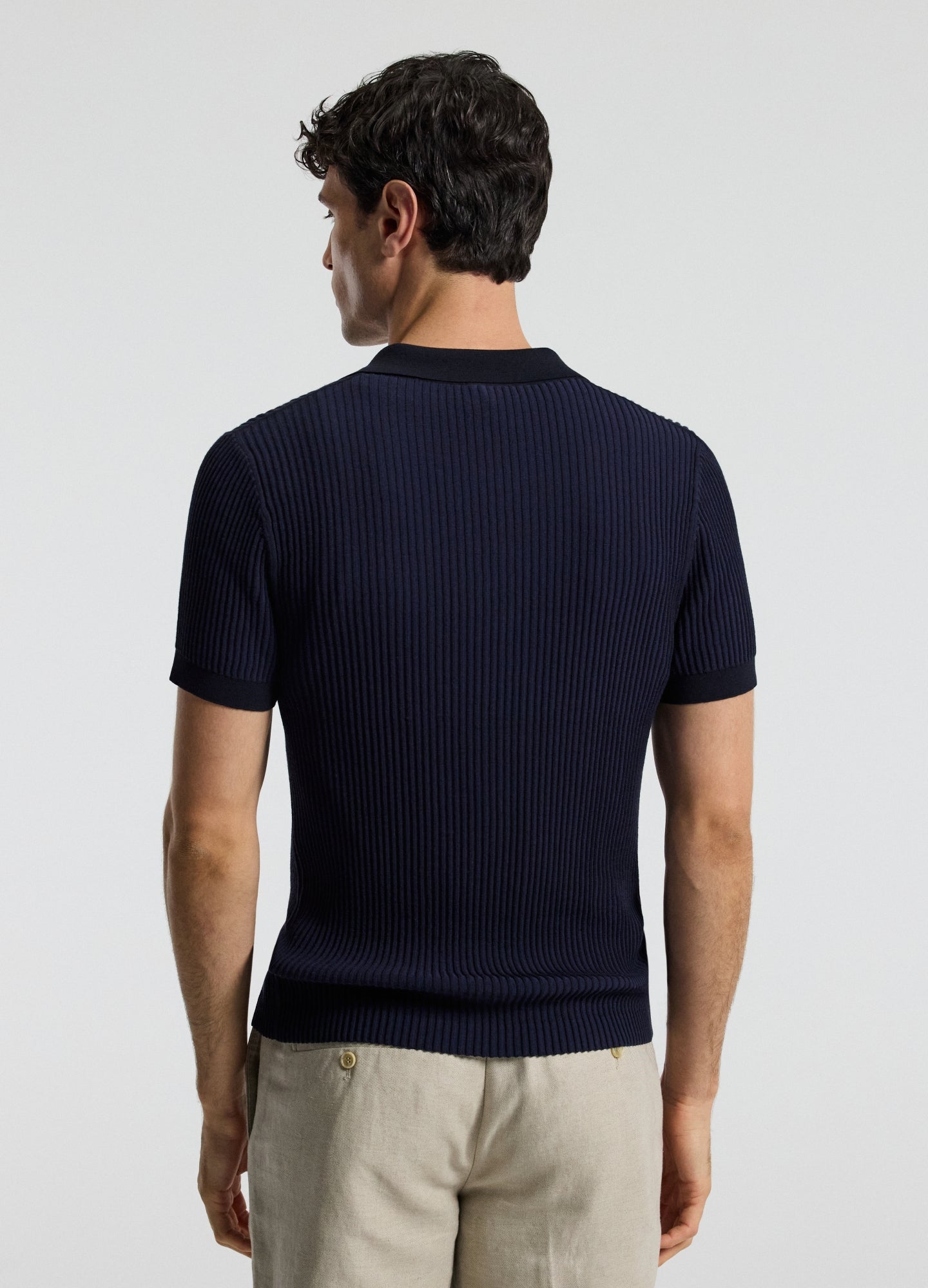 Two Tone Ribbed Polo Navy