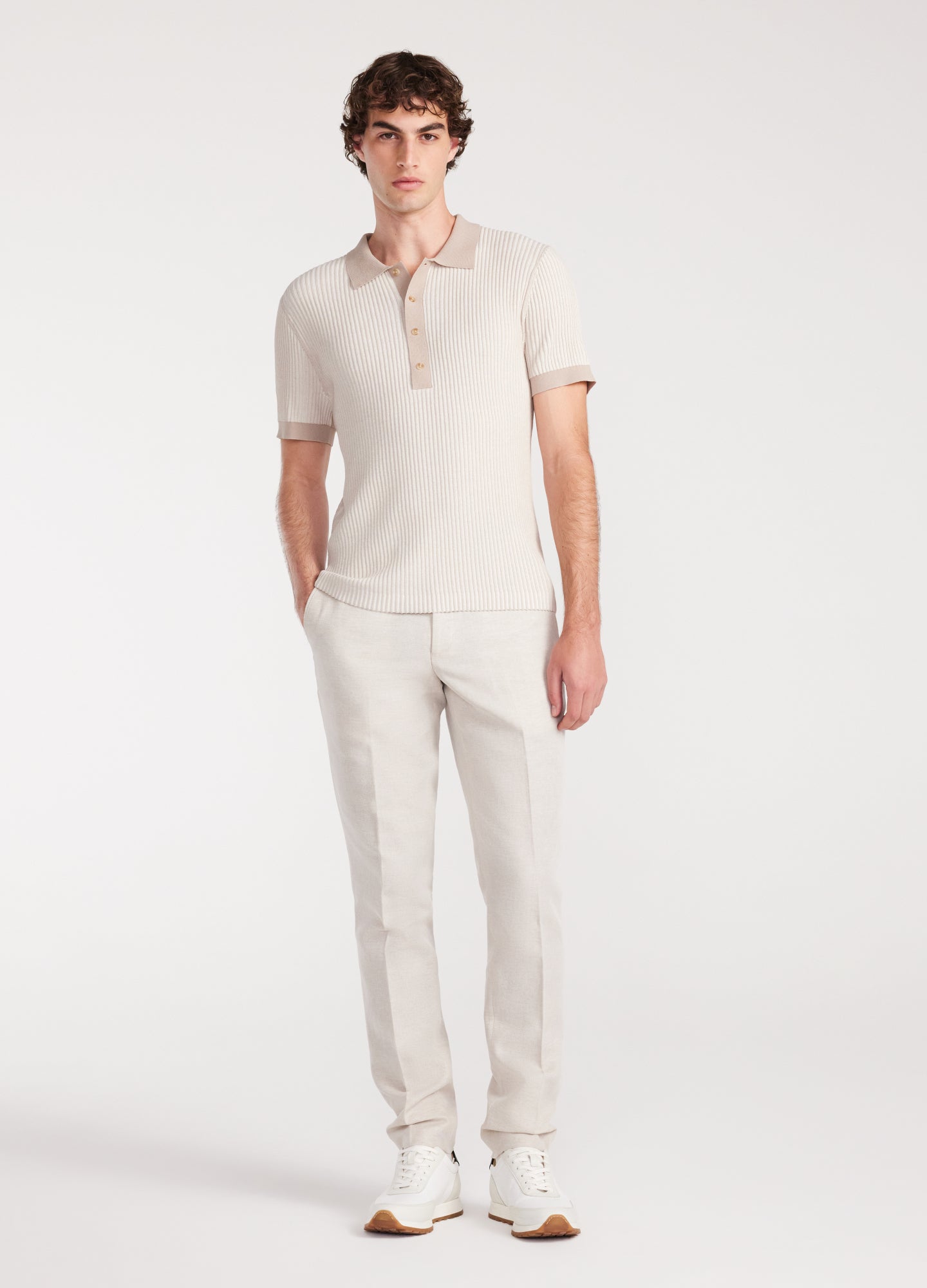 Two Tone Ribbed Polo Parchment