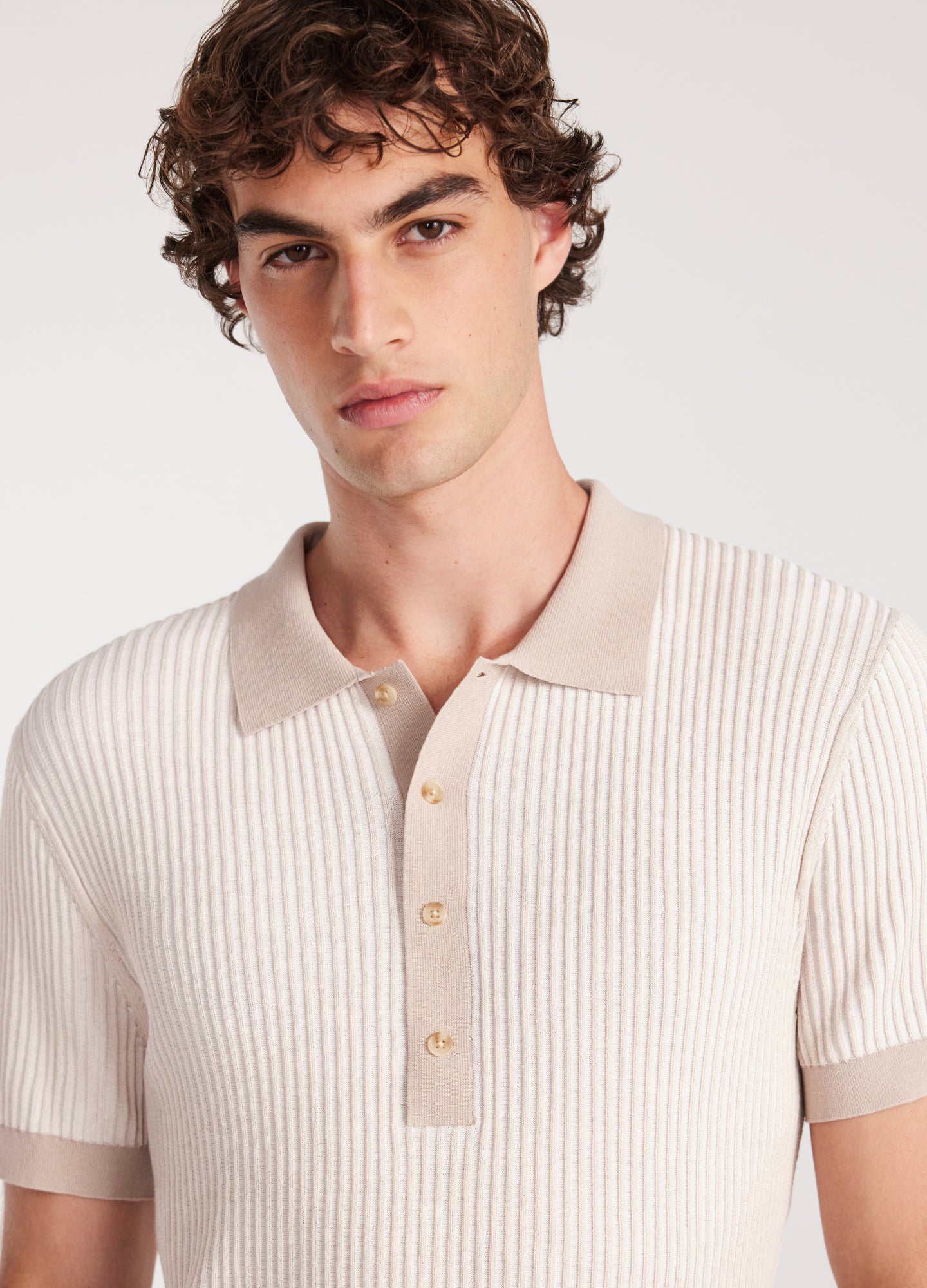 Two Tone Ribbed Polo Parchment