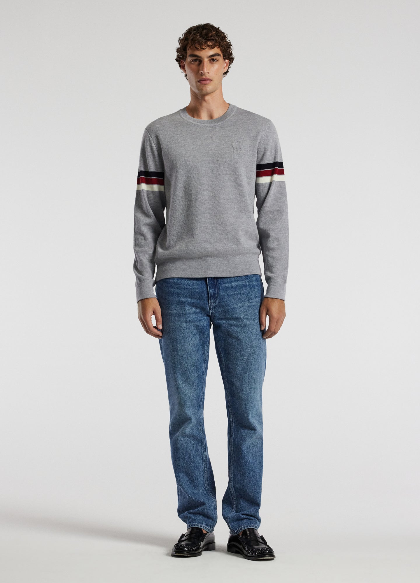 Contrast Stripe Crew Sweater Silver