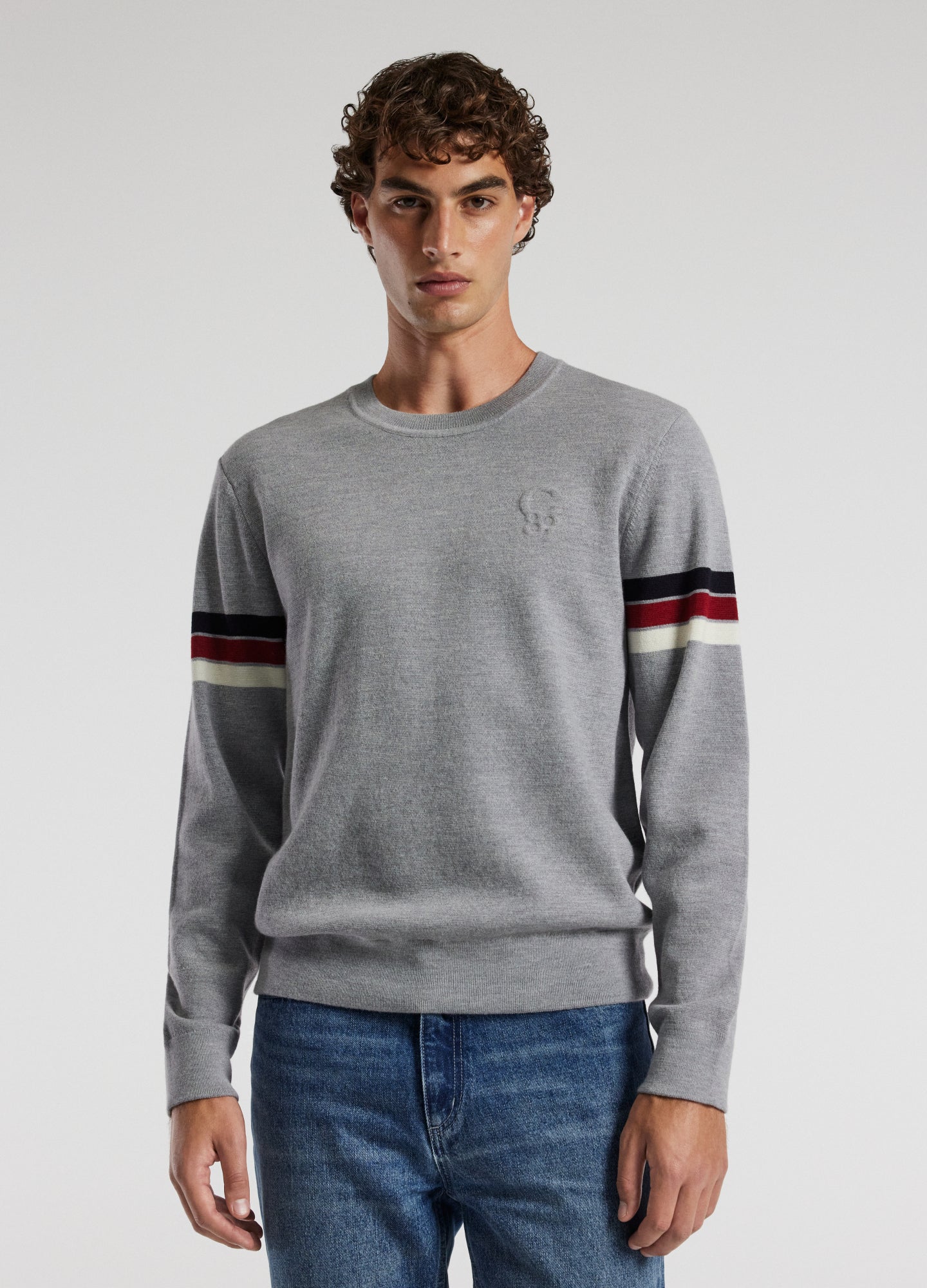Contrast Stripe Crew Sweater Silver
