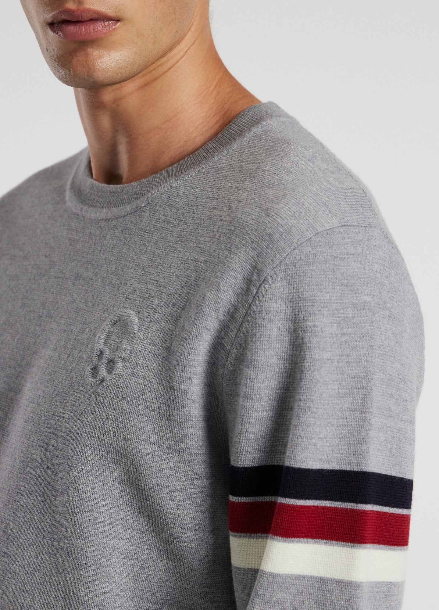 Contrast Stripe Crew Sweater Silver