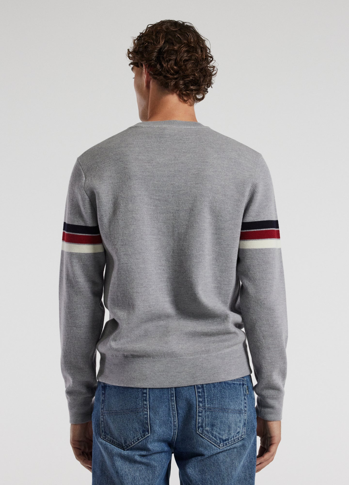 Contrast Stripe Crew Sweater Silver