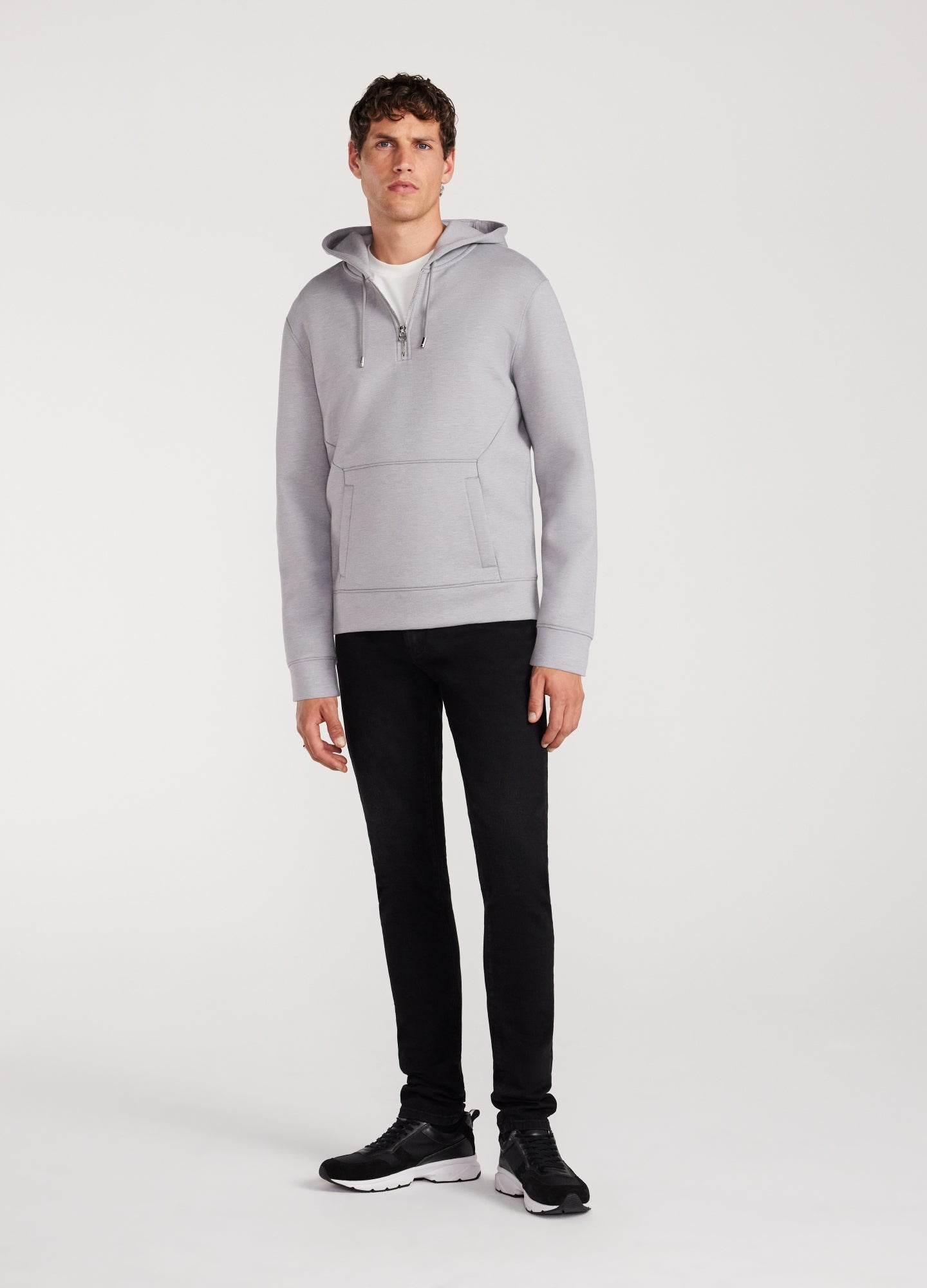 Half Zip Panelled Hoodie Grey Marle