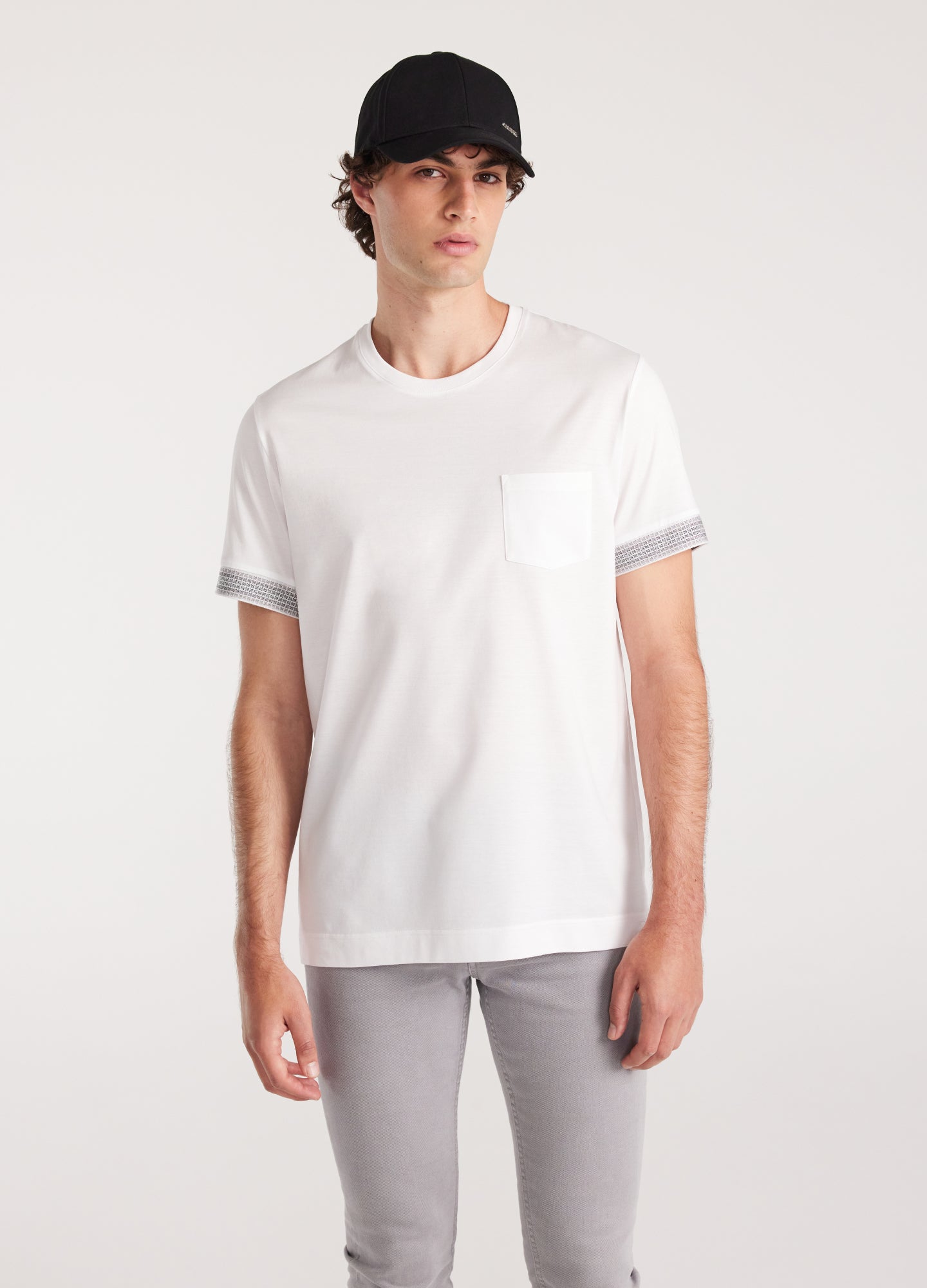 Stripe Jacquard Cuff T-shirt White