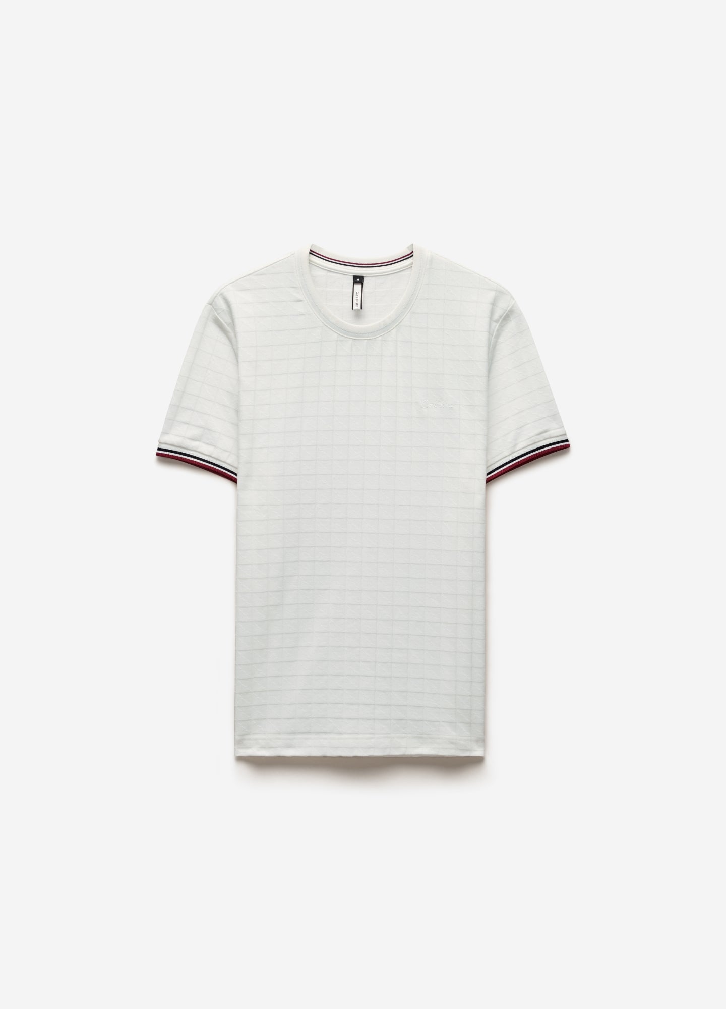 Striped Trim Jacquard T-Shirt White