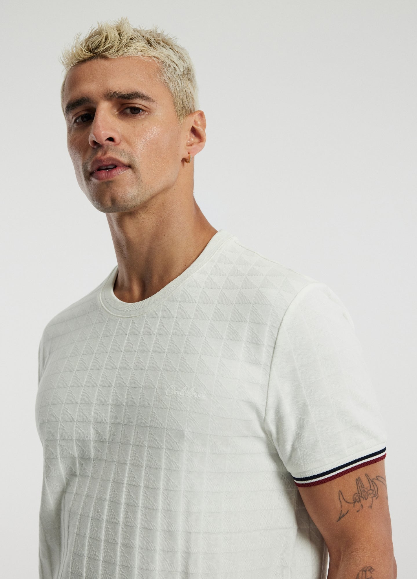 Striped Trim Jacquard T-Shirt White