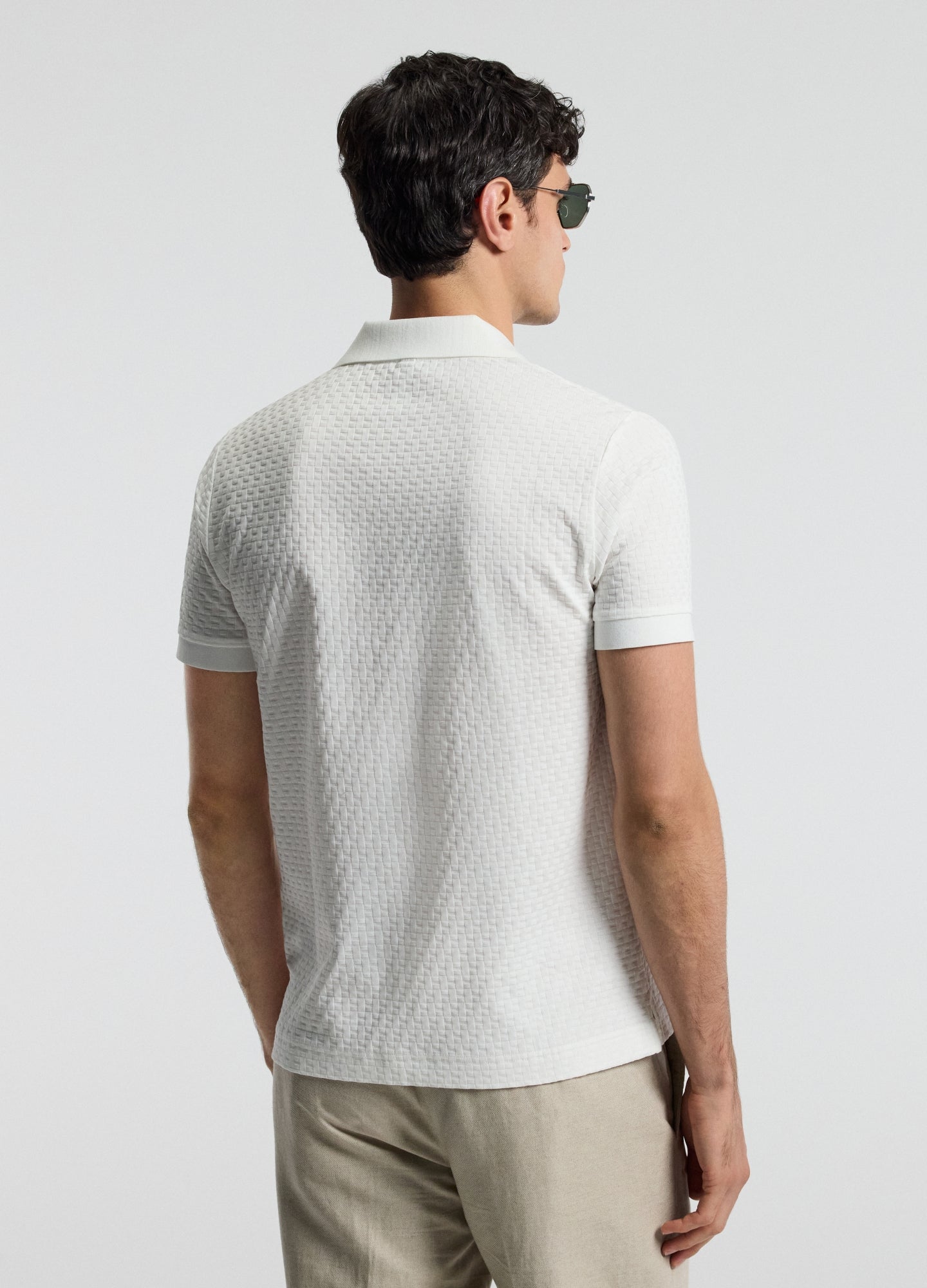 Textured Open Neck Polo Ivory