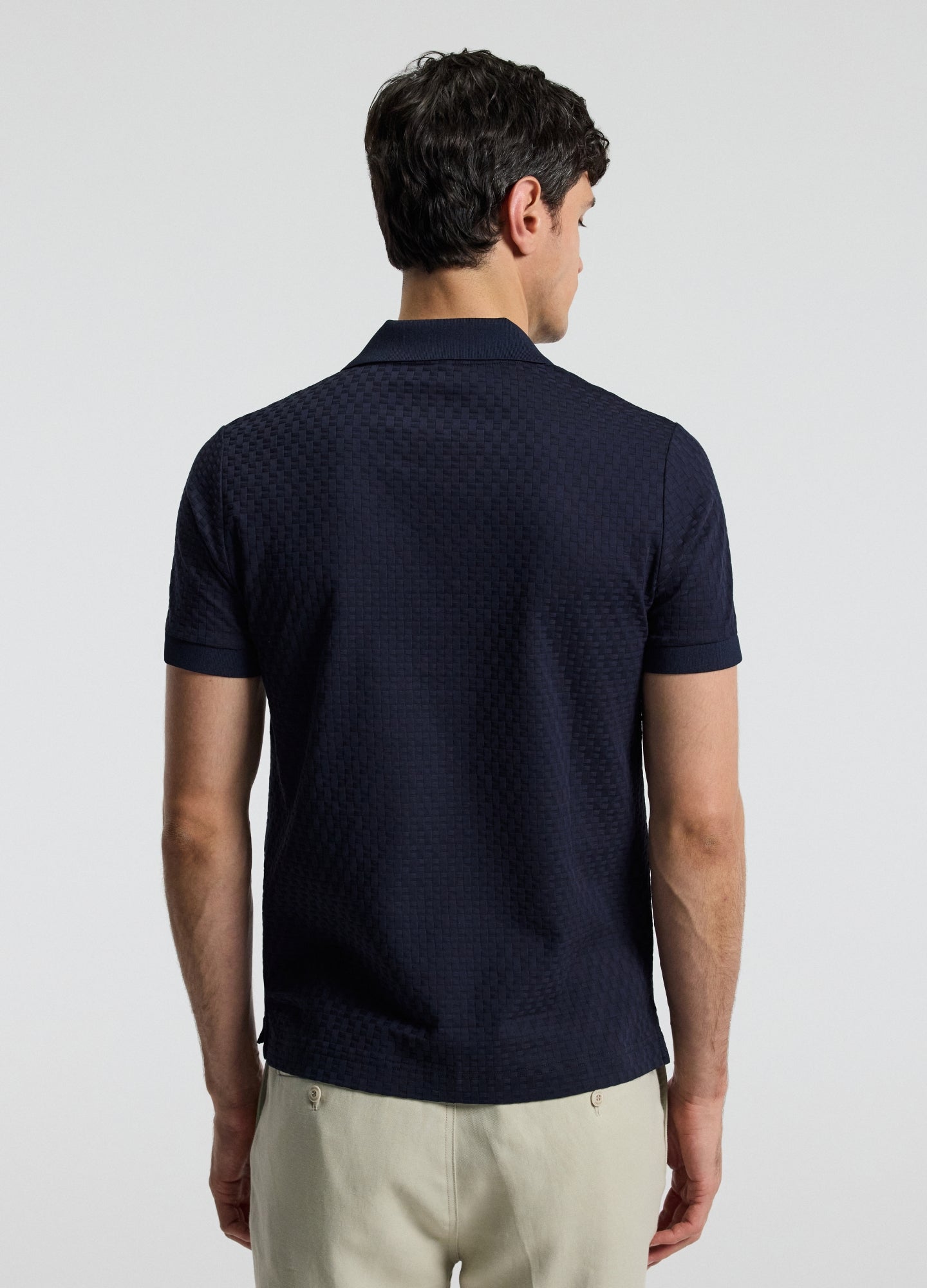 Textured Open Neck Polo Navy