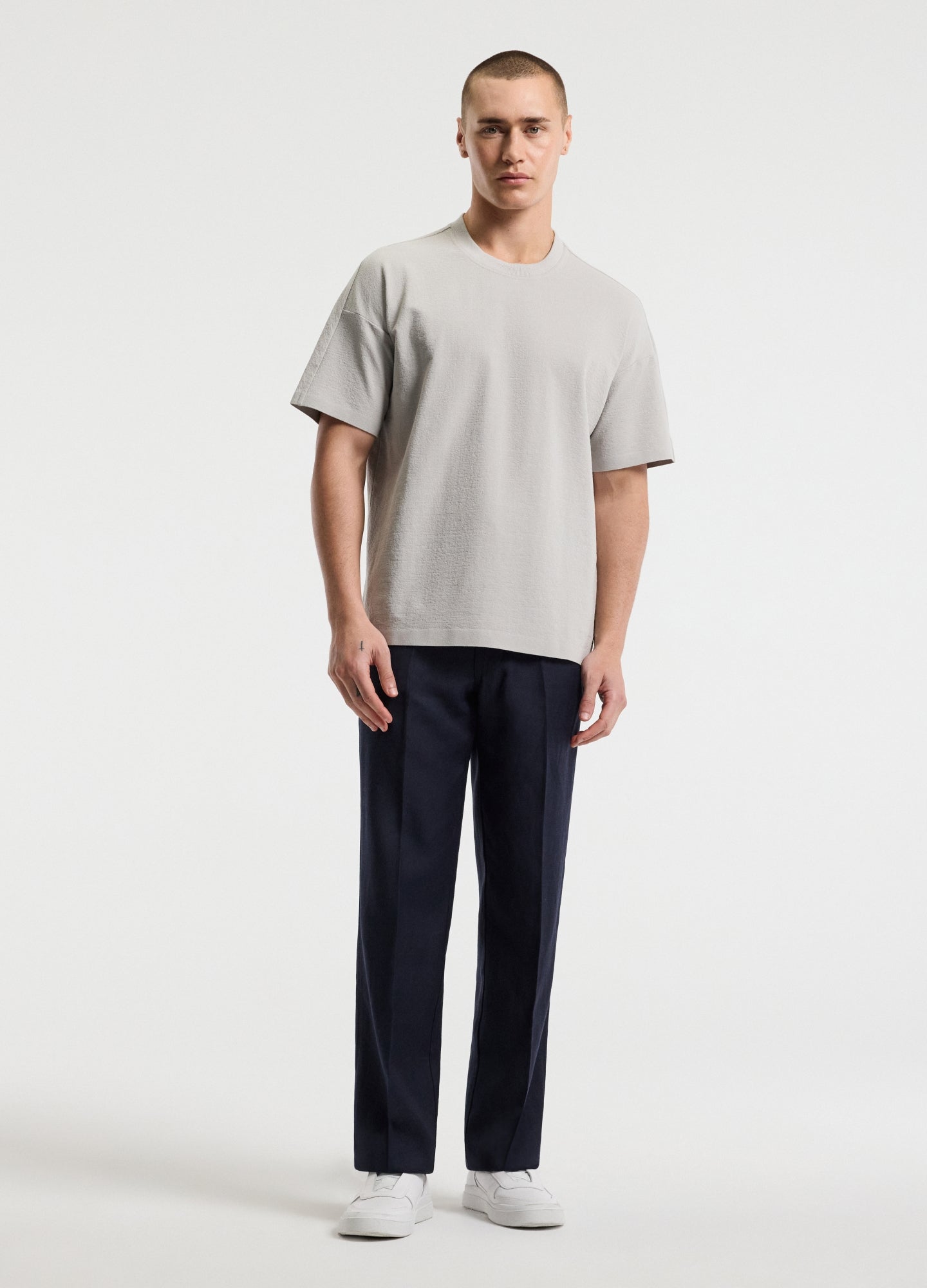 Loose Fit Crepe T-shirt Light Grey