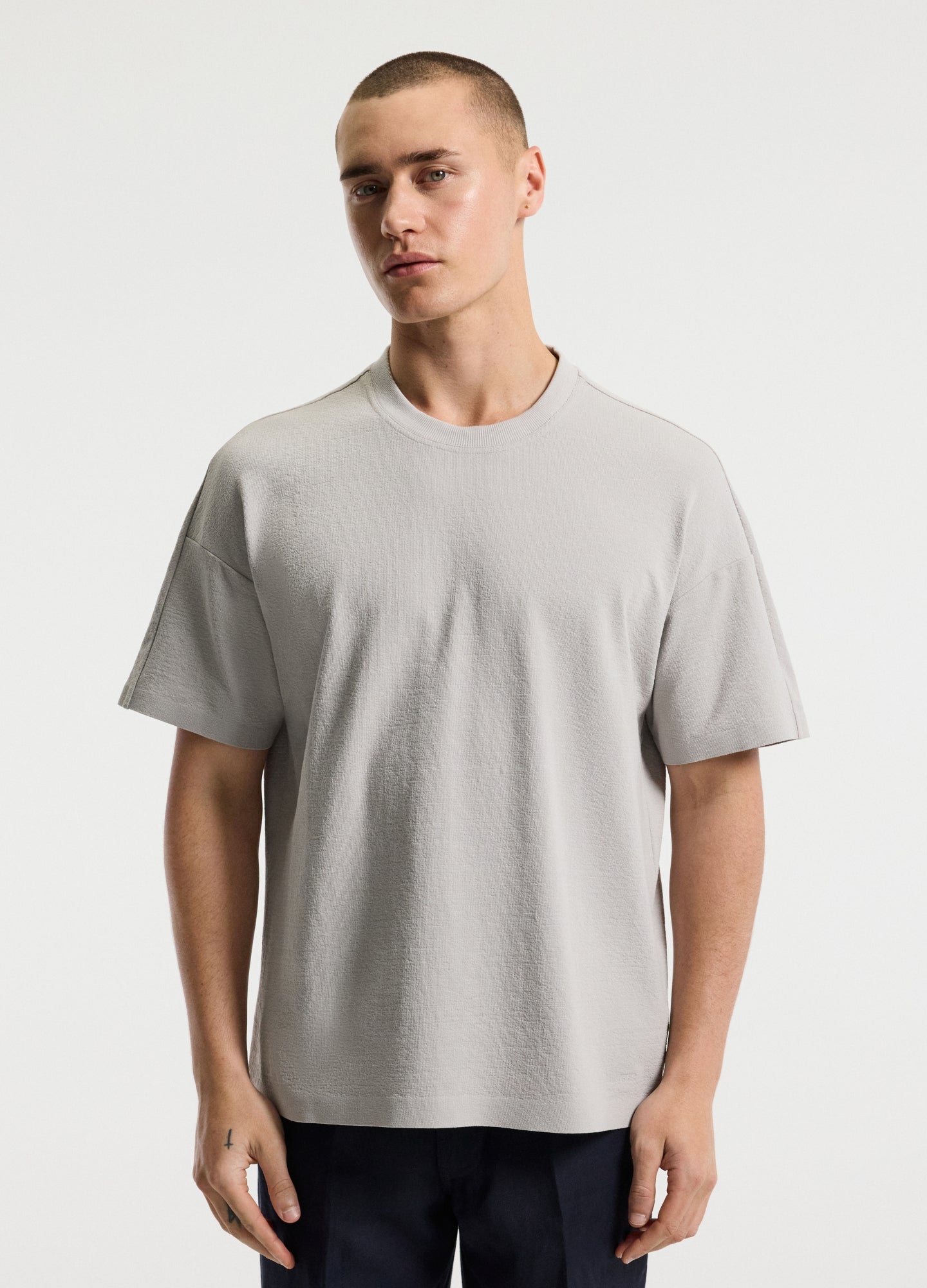 Loose Fit Crepe T-shirt Light Grey