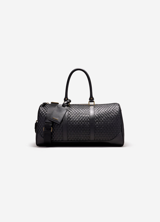 Woven Leather Carryall Black