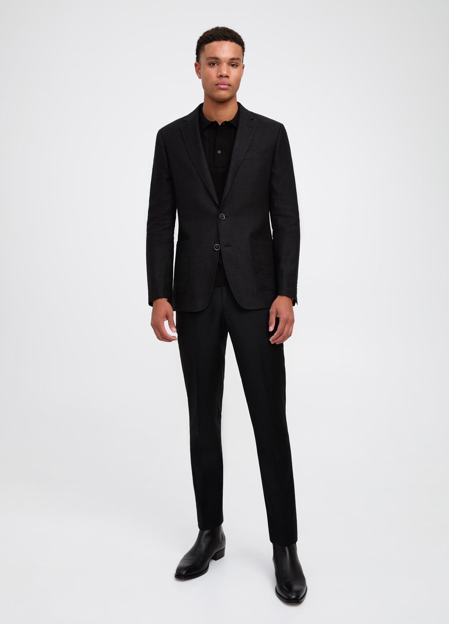 Textured Linen Wool Blazer Black
