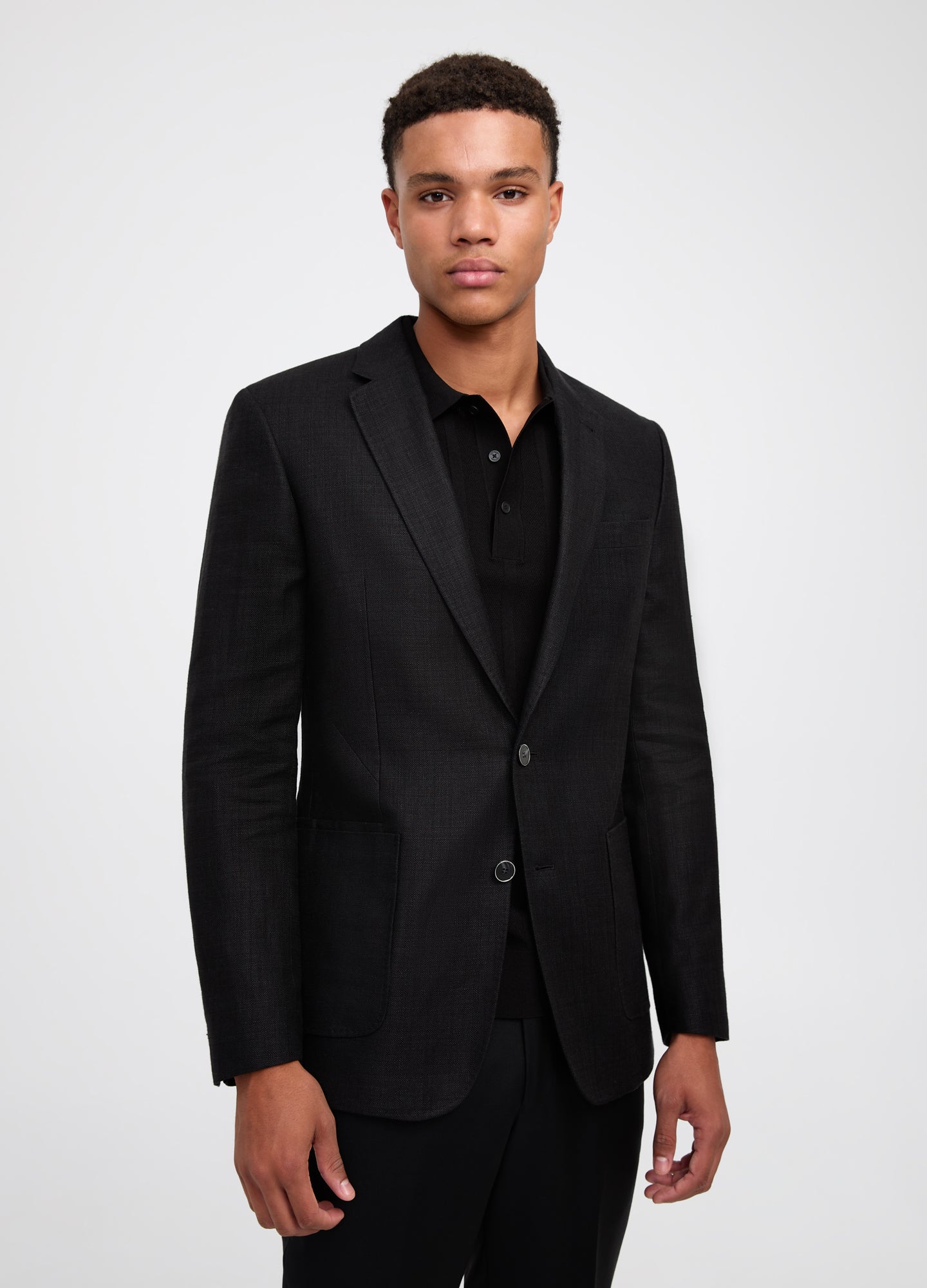 Textured Linen Wool Blazer Black