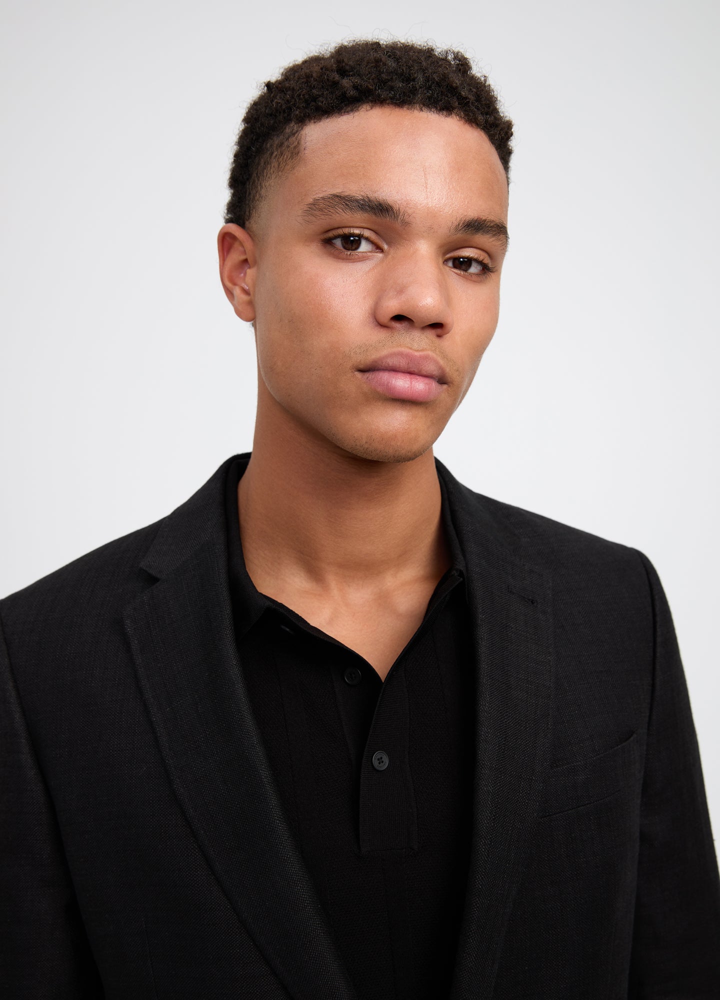 Textured Linen Wool Blazer Black