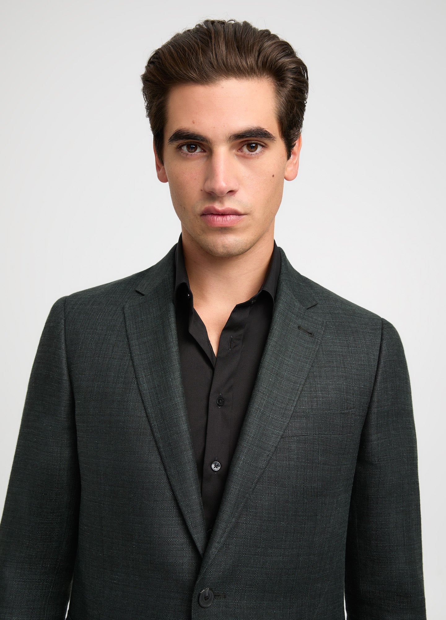 Textured Linen Wool Blazer Dark Khaki