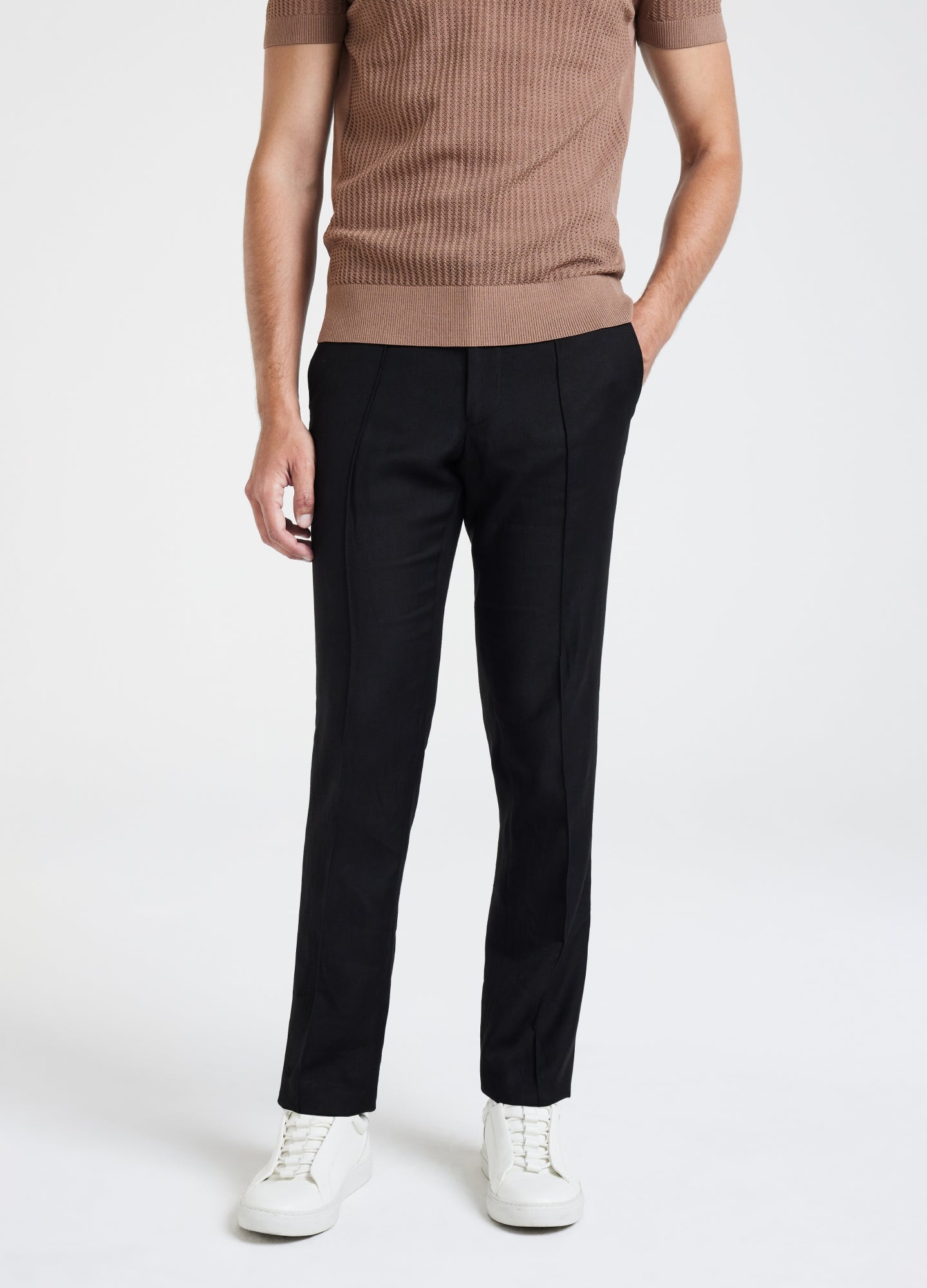 Linen Blend Drawstring Pants Black