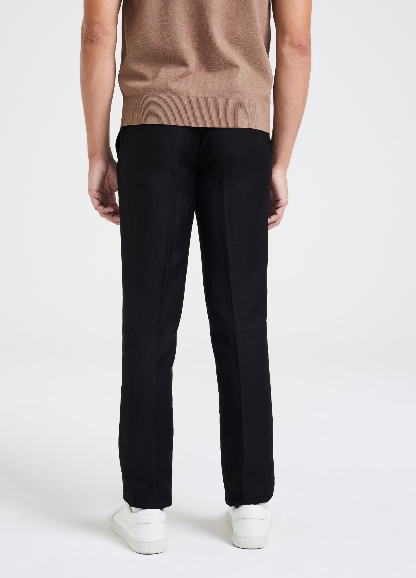 Linen Blend Drawstring Pants Black
