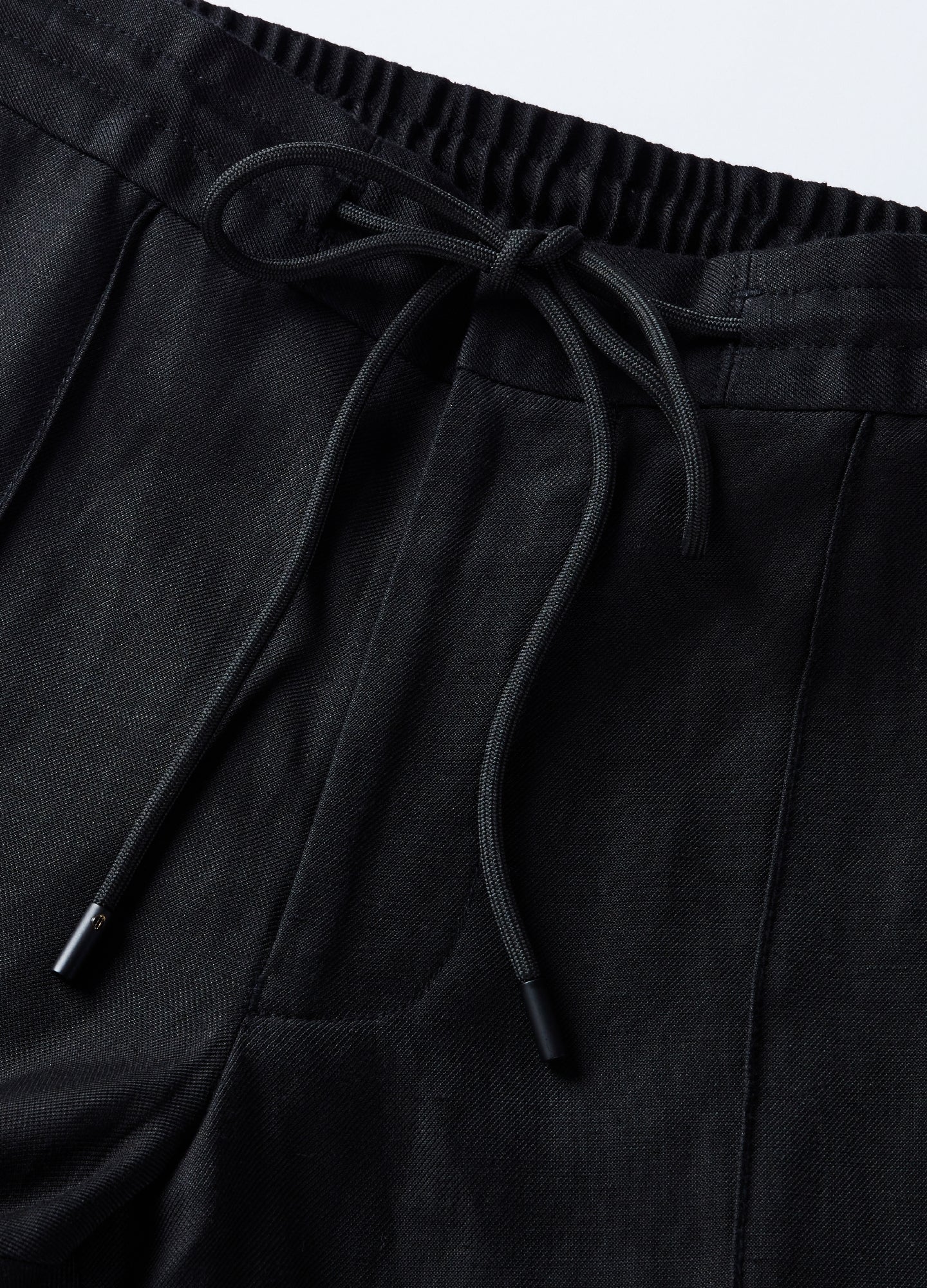 Linen Blend Drawstring Pants Black