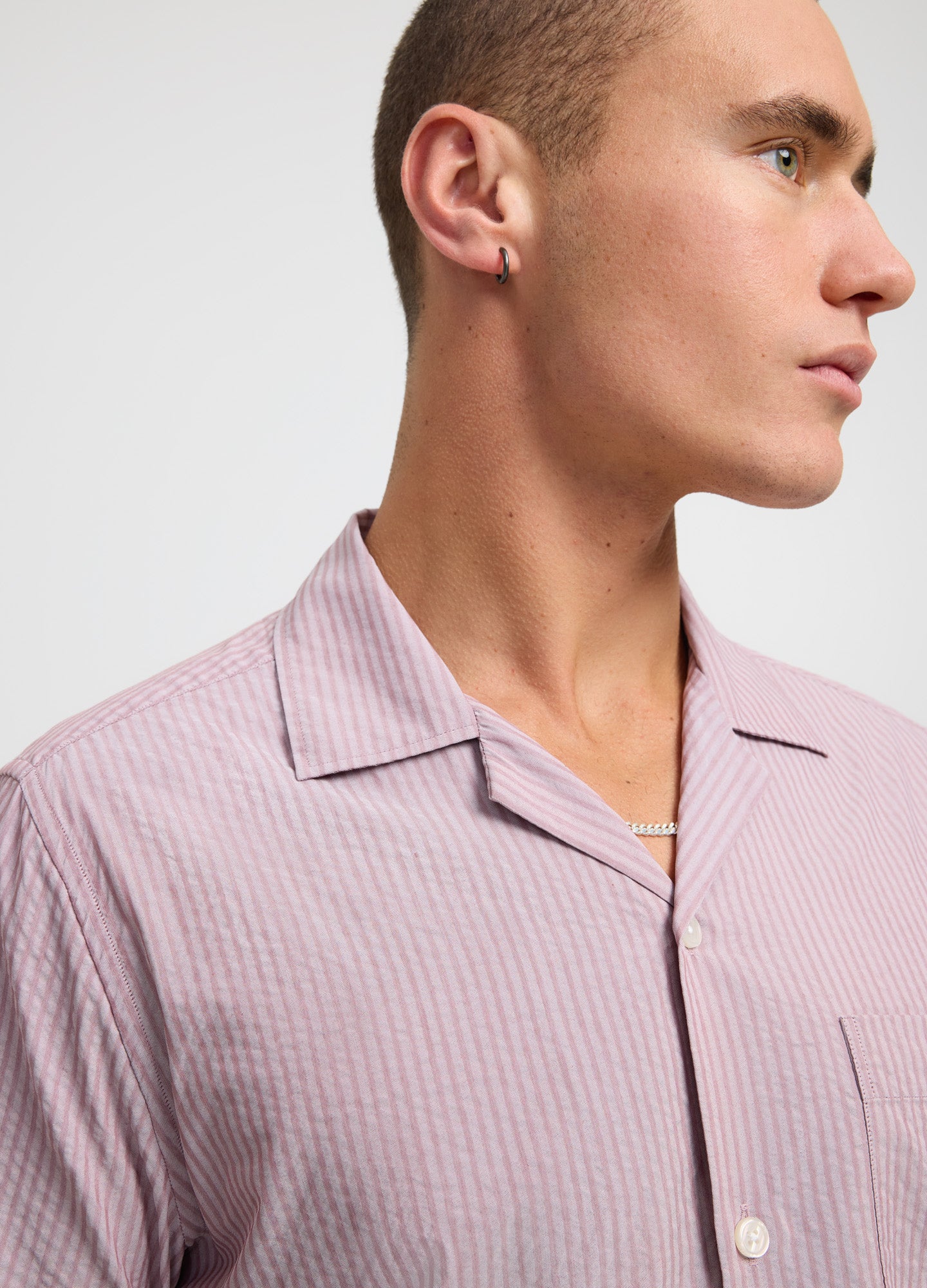 Tech Cotton Seersucker Short Sleeve Shirt Mauve Dusk