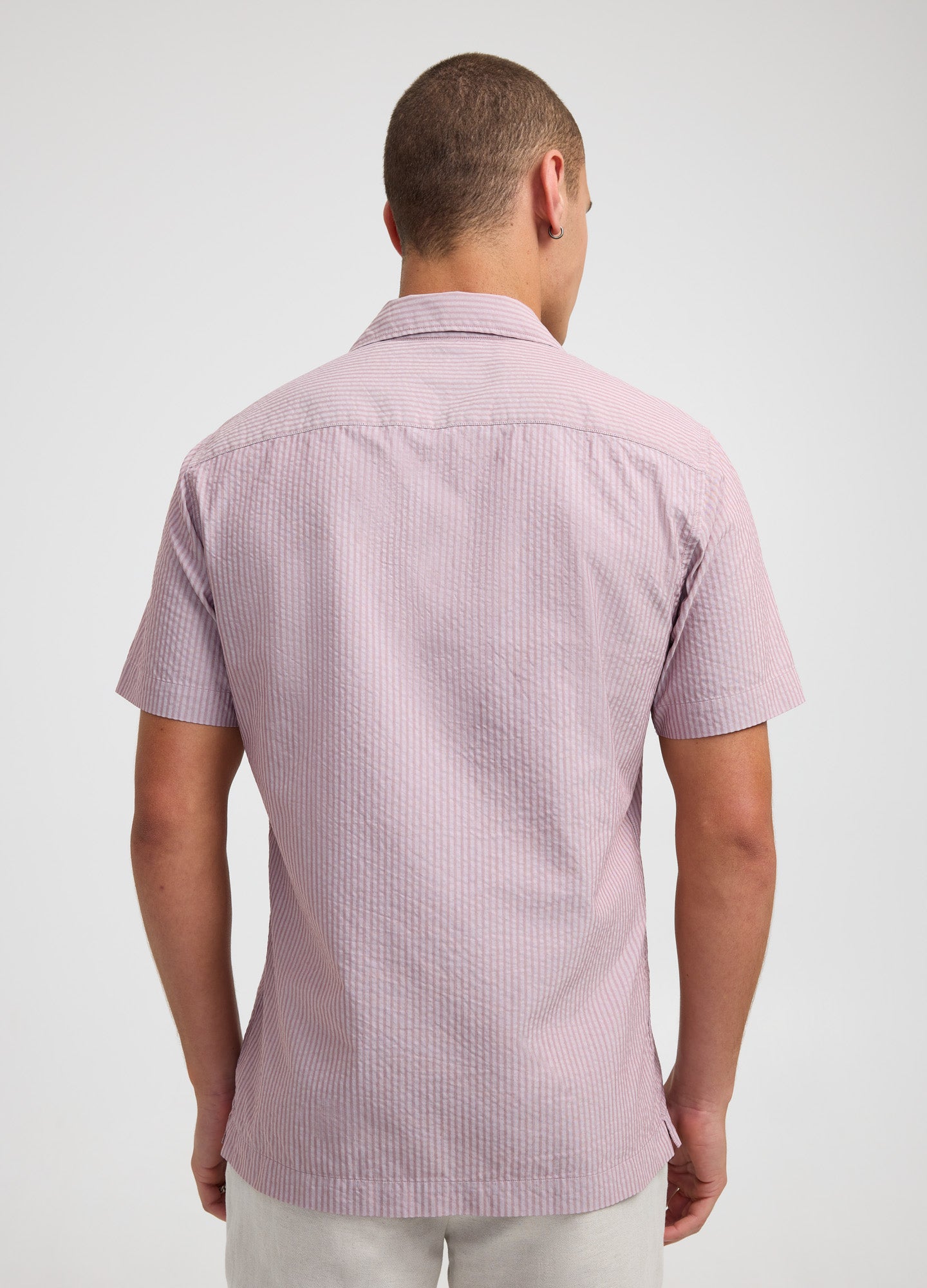 Tech Cotton Seersucker Short Sleeve Shirt Mauve Dusk