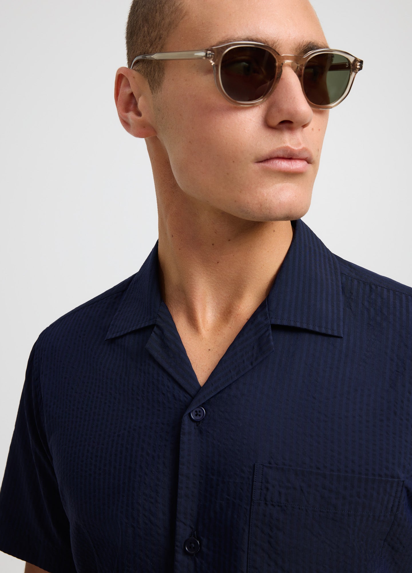 Tech Cotton Seersucker Short Sleeve Shirt Navy