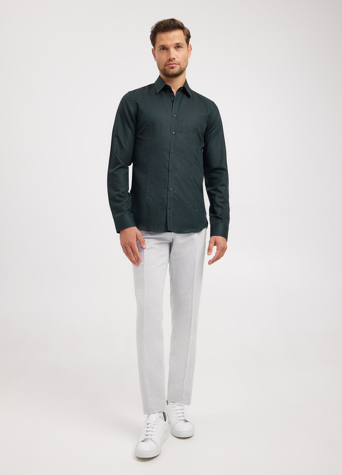 Cotton Linen Shirt Dark Green