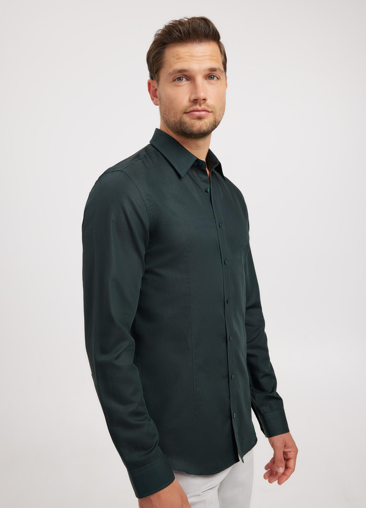 Cotton Linen Shirt Dark Green