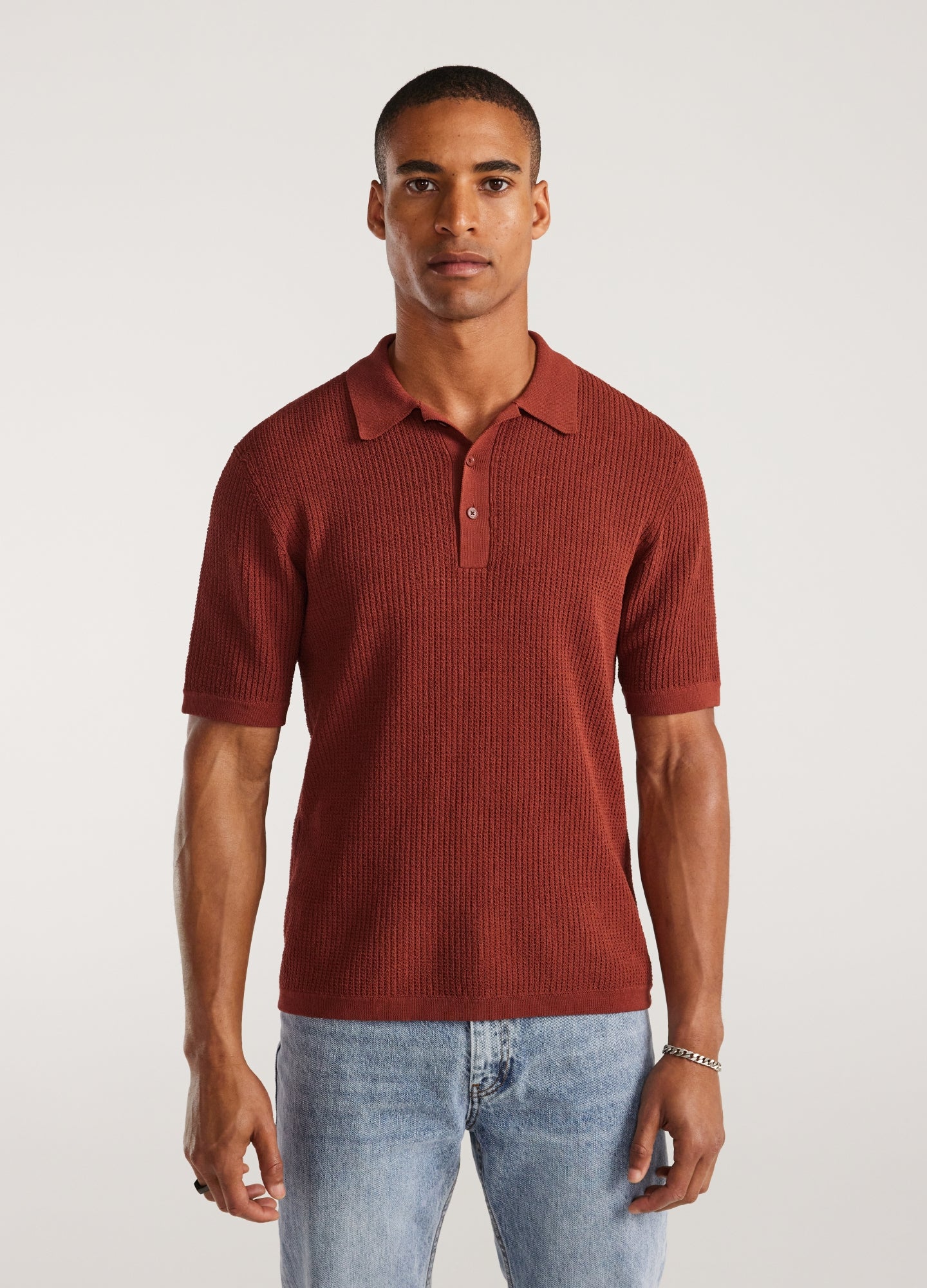 Relaxed Textured Knit Polo Rust