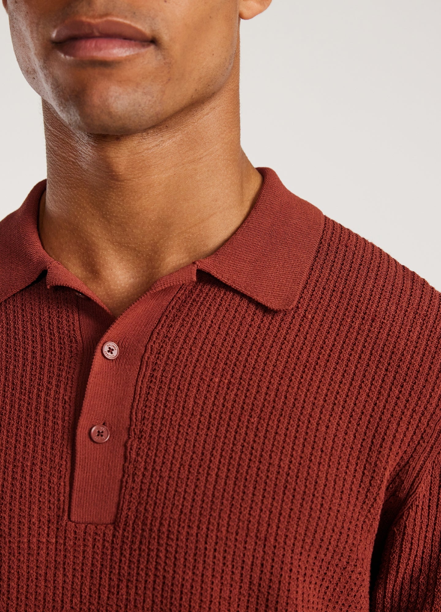 Relaxed Textured Knit Polo Rust