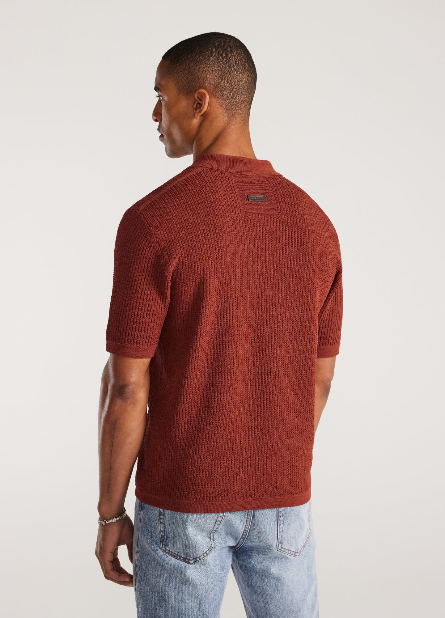 Relaxed Textured Knit Polo Rust