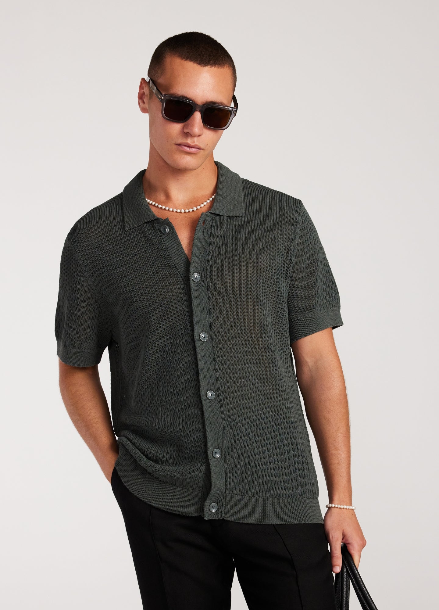 Relaxed Textured Knit Shirt Pine Green