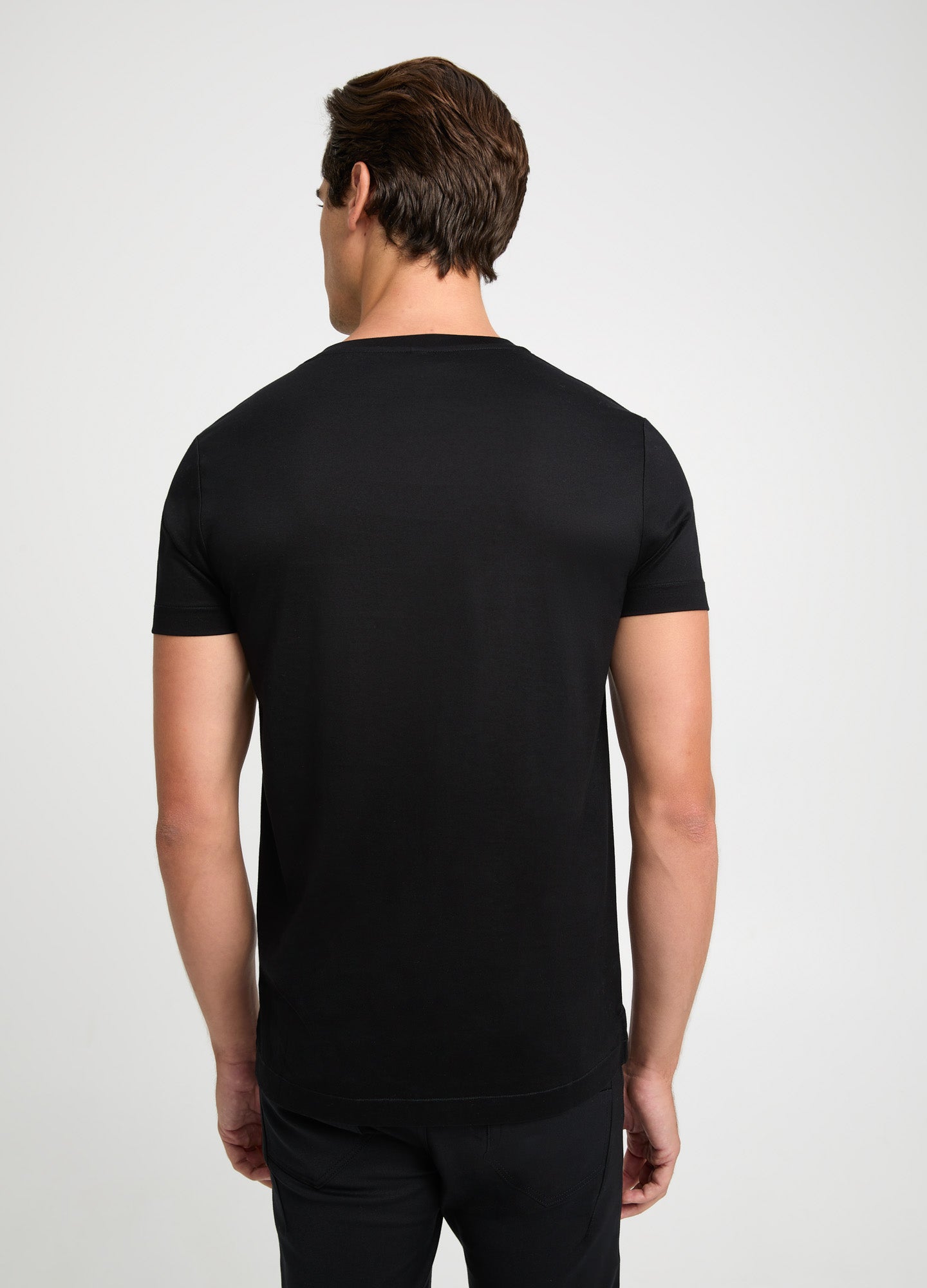 Mercerised Cotton Jersey V Neck T-shirt Black