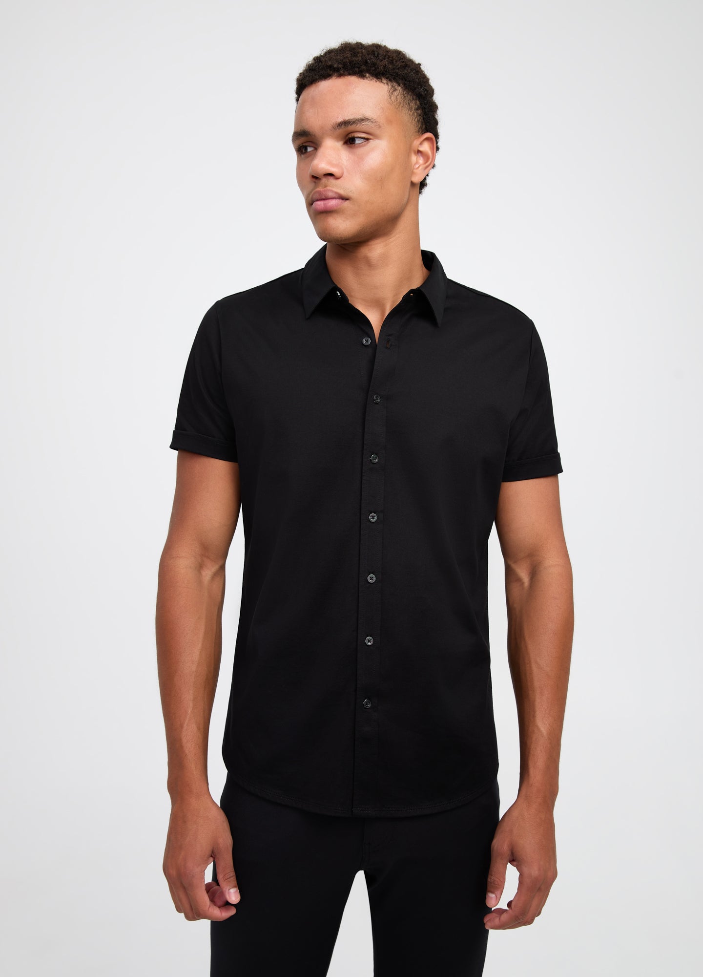 Mercerised Cotton Short Sleeve Shirt Black