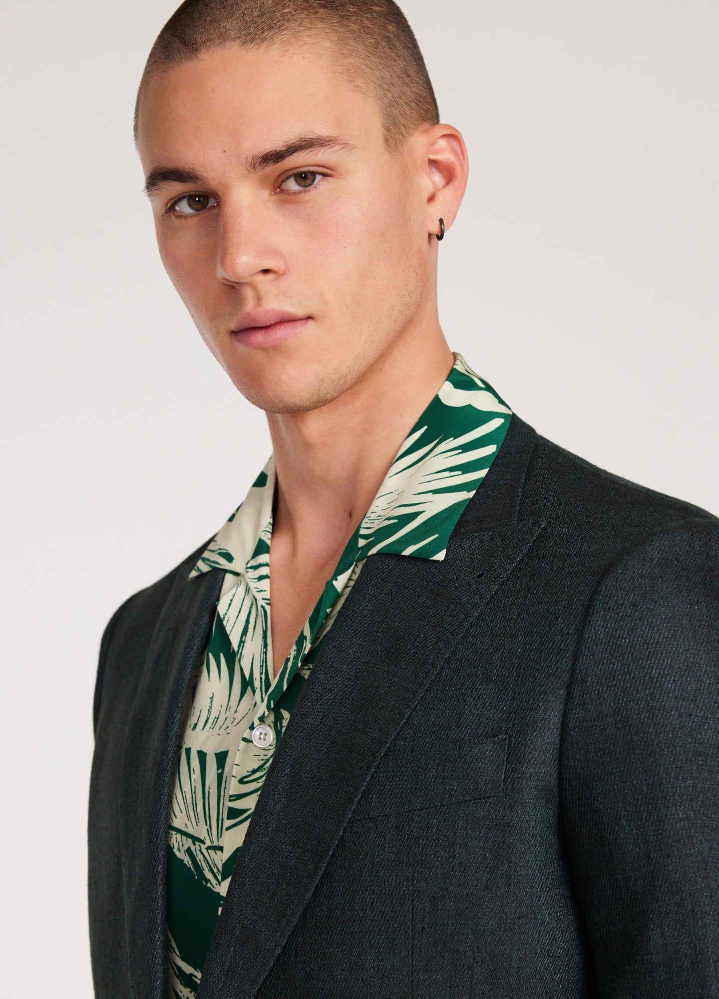 Silk Linen Blazer Dark Green