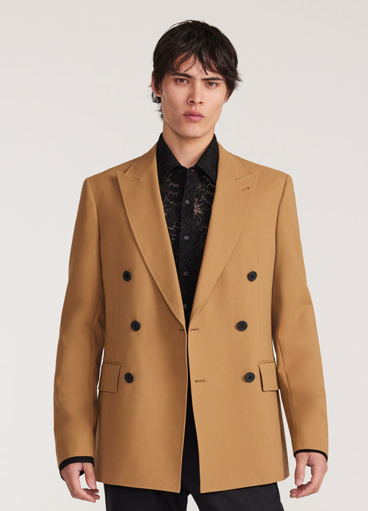 Double Crepe Double Breasted Jacket Camel