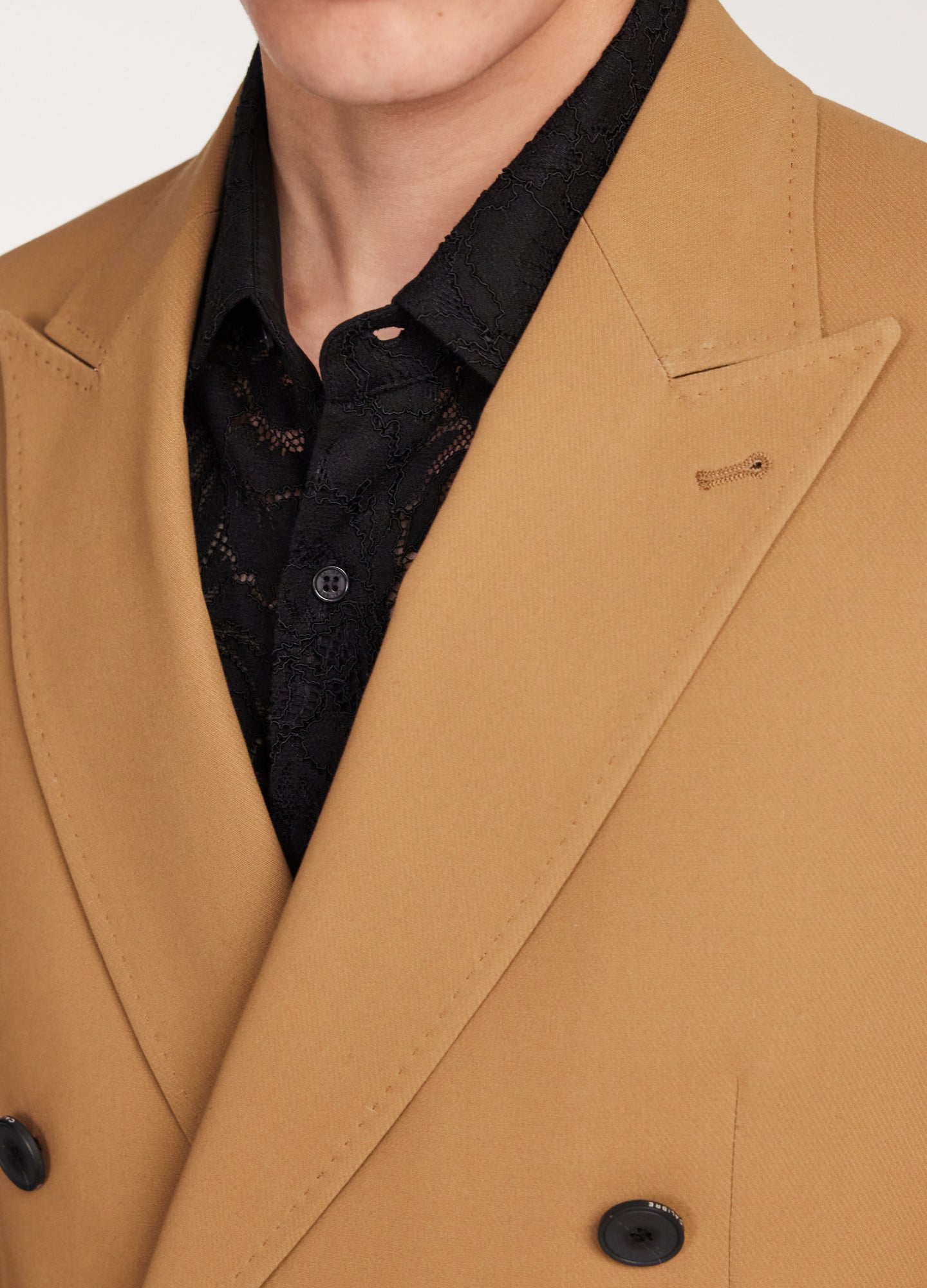 Double Crepe Double Breasted Jacket Camel