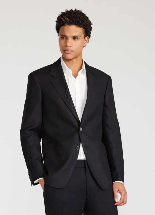 Linen Wool Hopsack Blazer Black