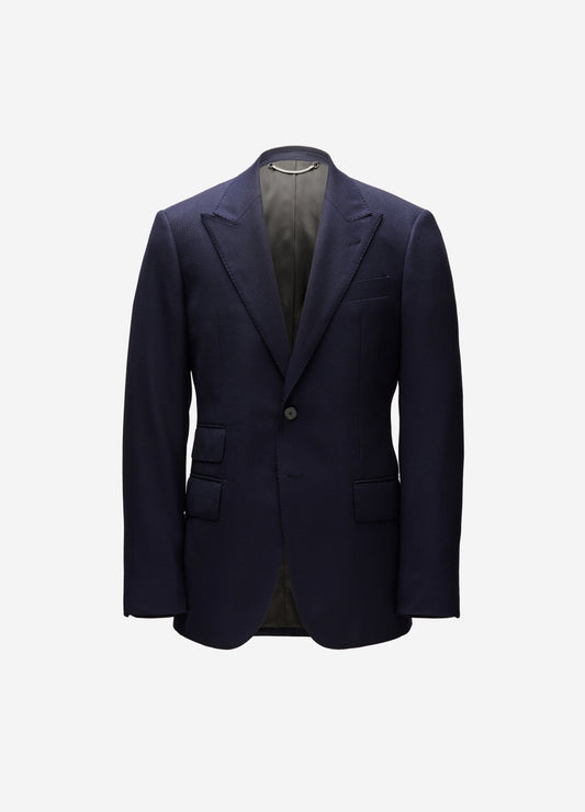 Wool Cashmere Textured Blazer Navy