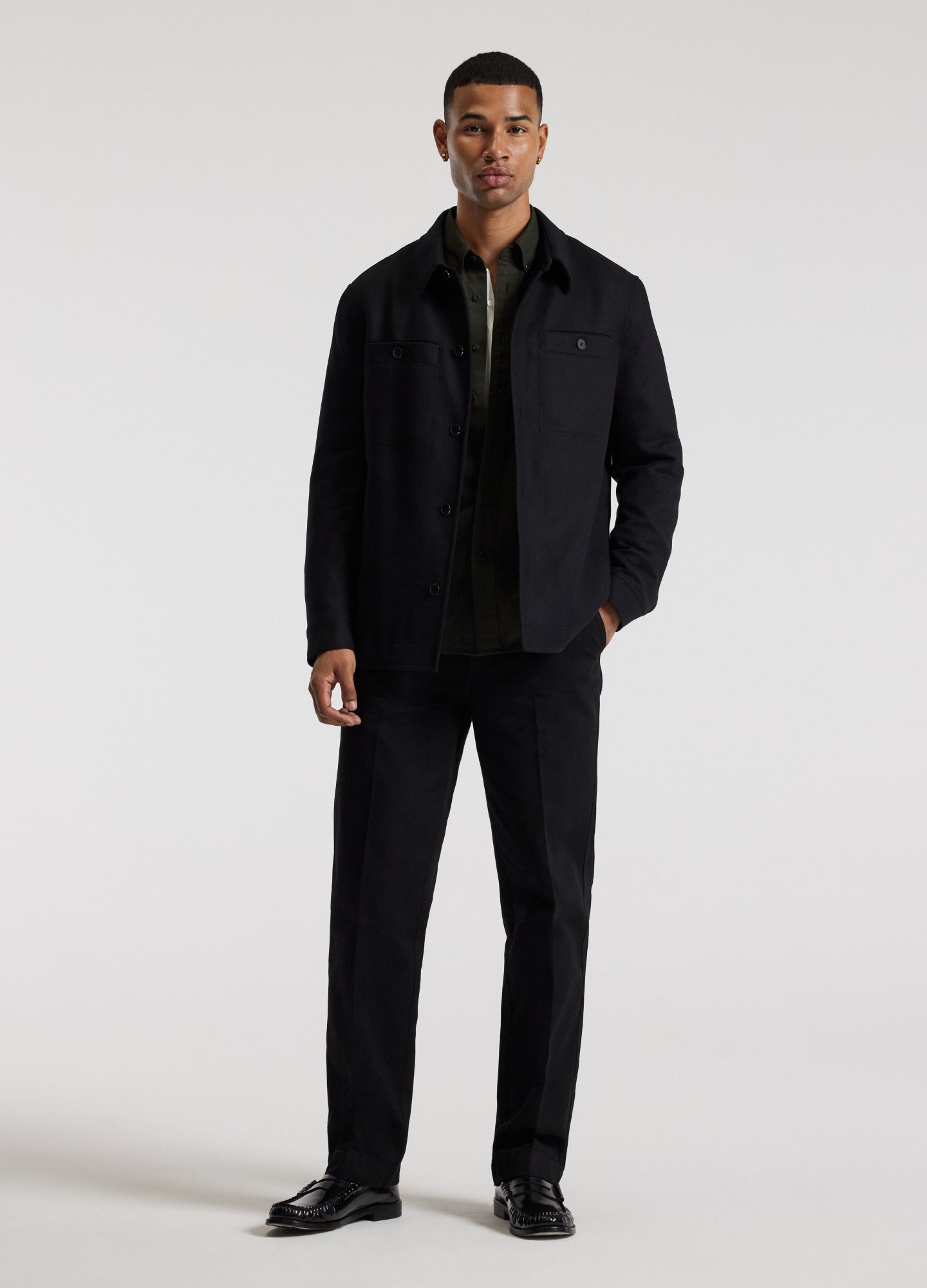 Melton Shirt Jacket Black