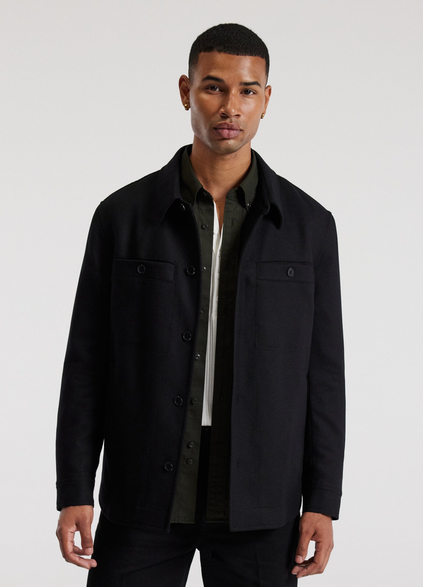 Melton Shirt Jacket Black