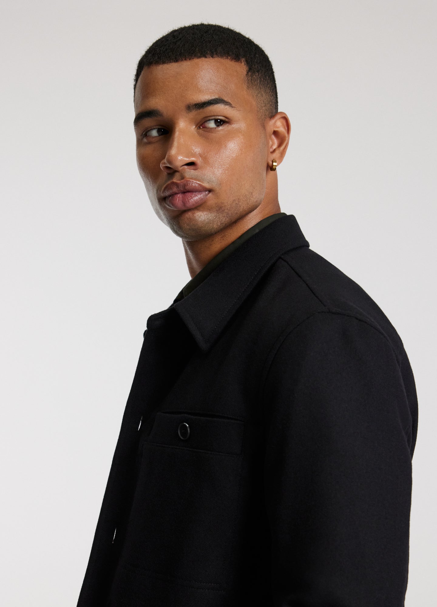 Melton Shirt Jacket Black