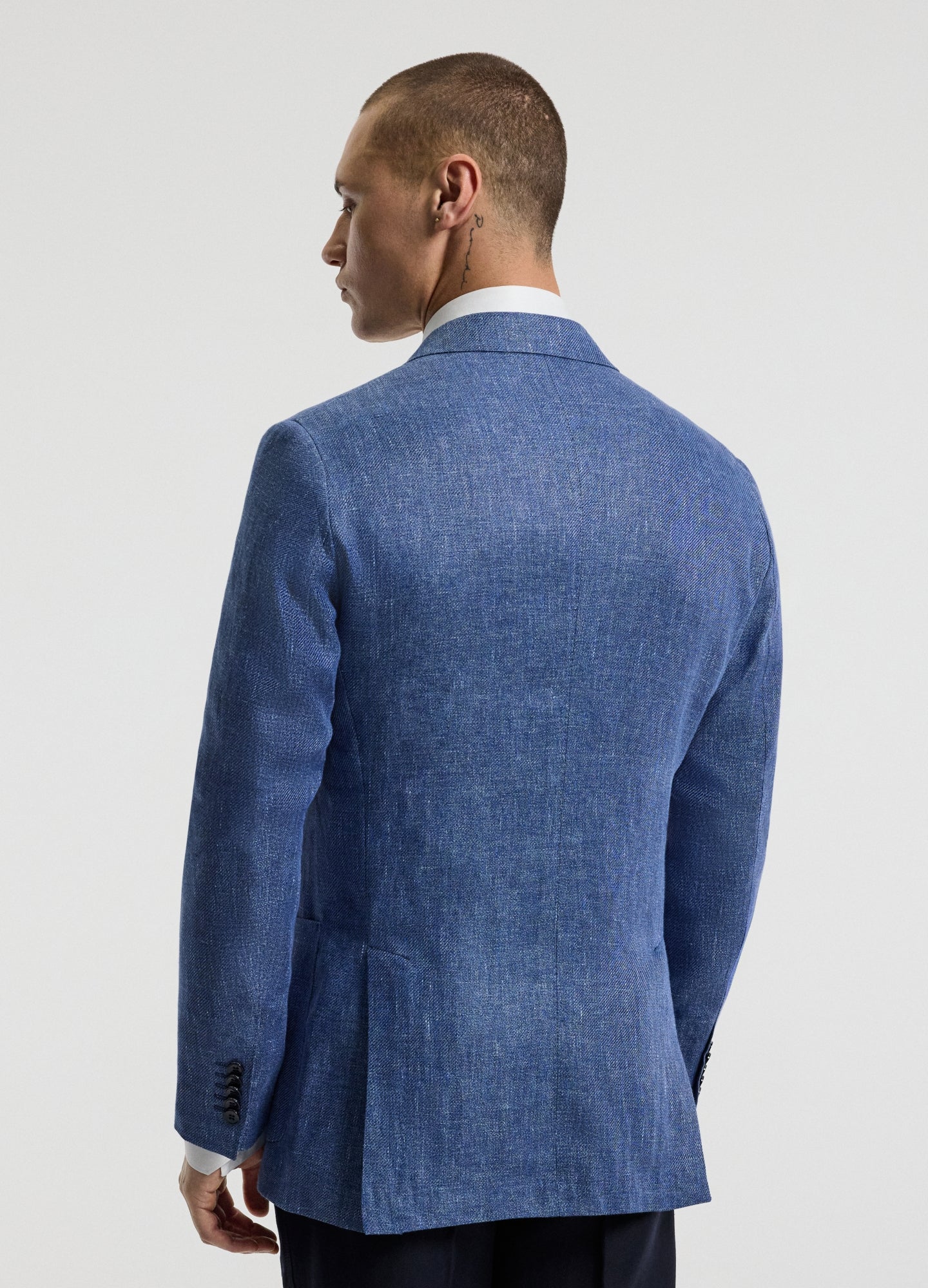 Linen Lyocell Twill Double-Breasted Blazer Blue