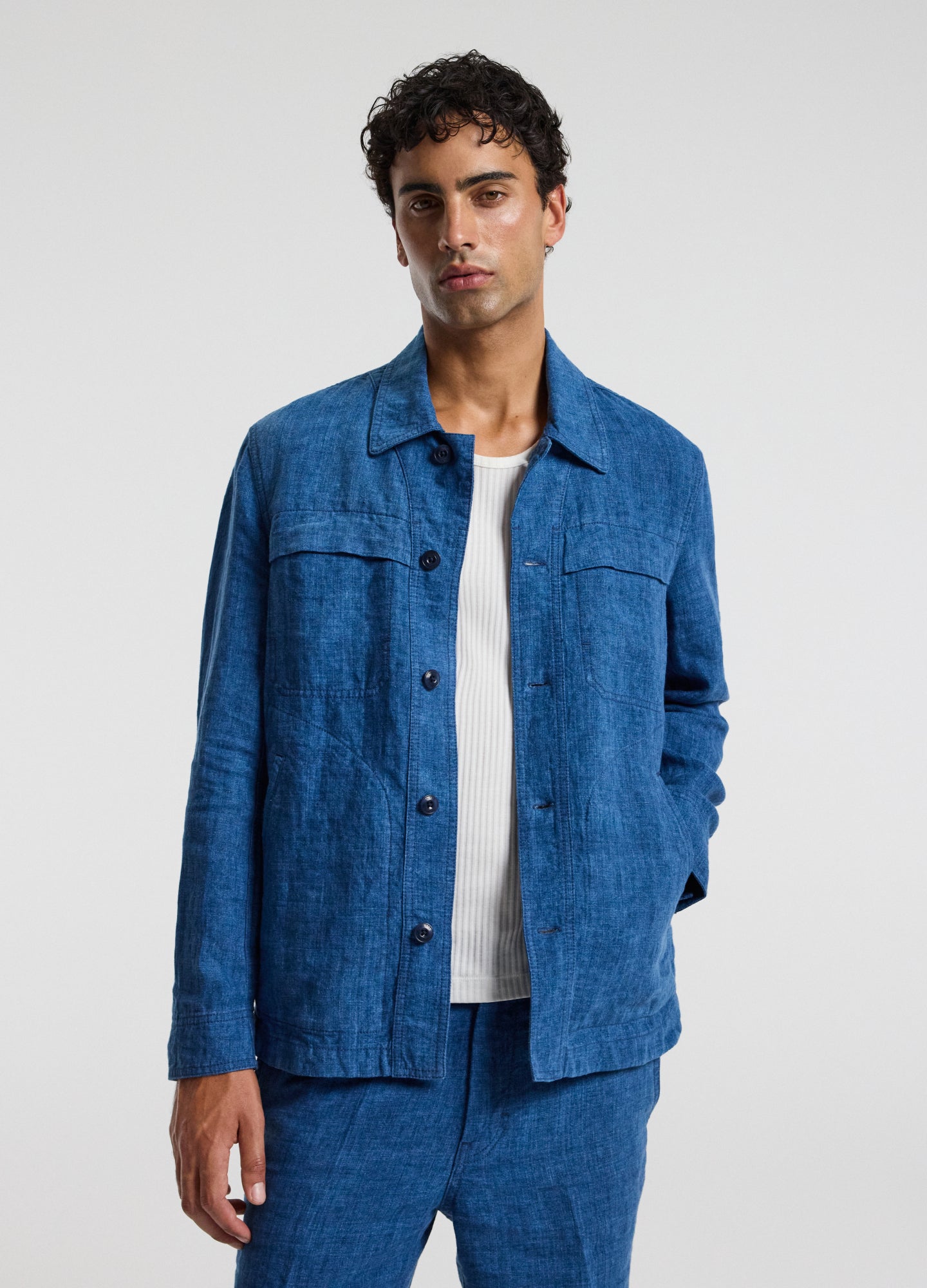 Washed Linen Shirt Jacket Indigo