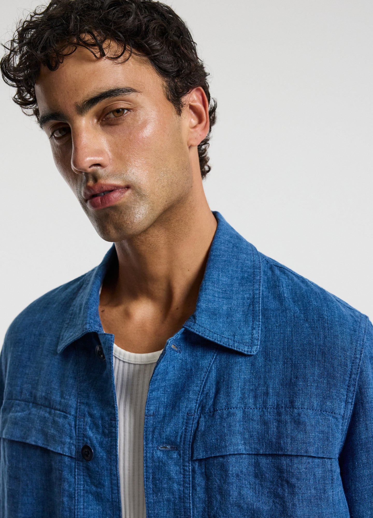 Washed Linen Shirt Jacket Indigo