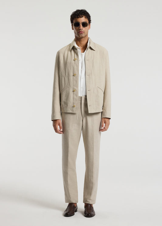 Linen Cotton Twill Shirt Jacket Natural