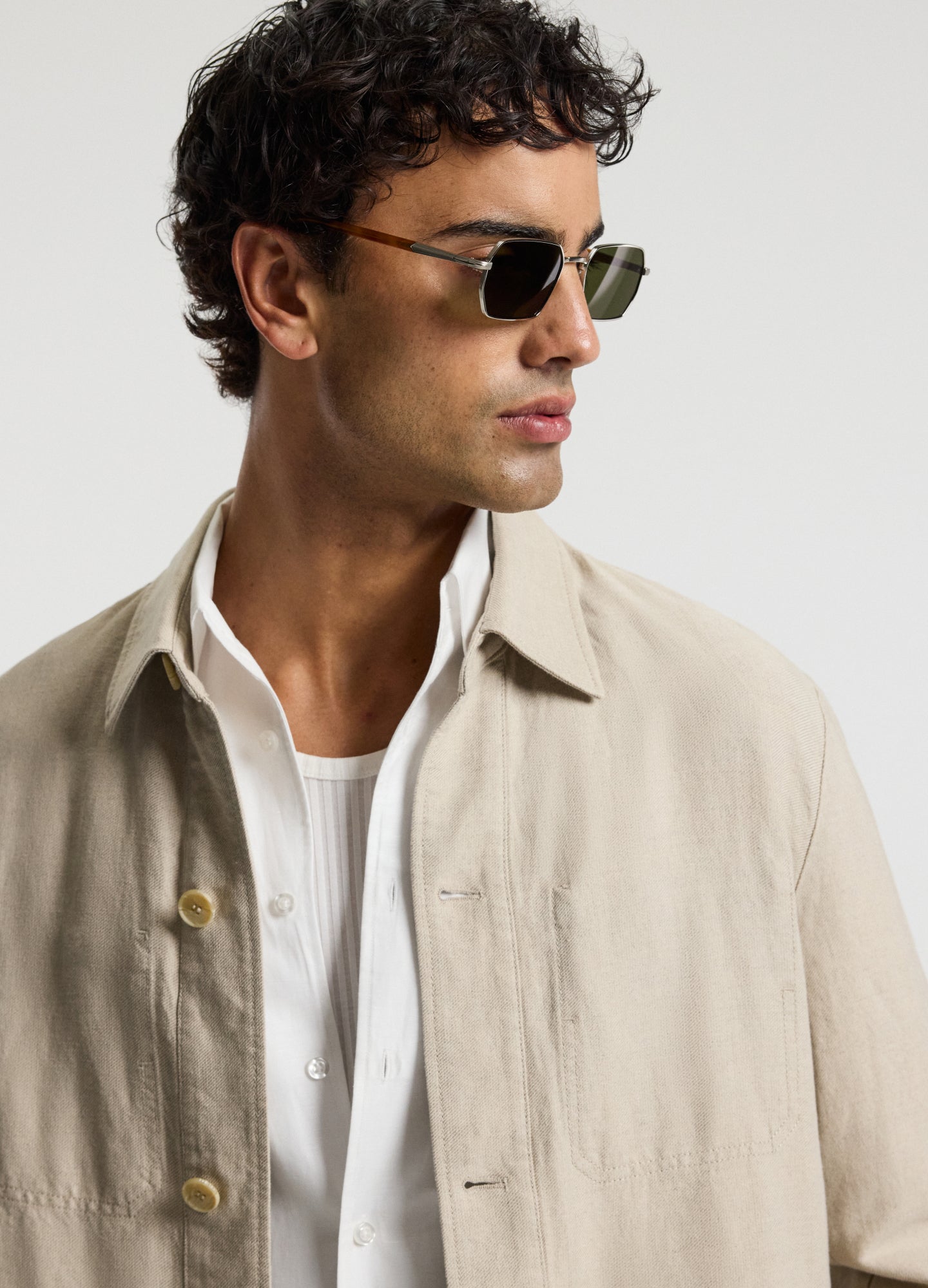 Linen Cotton Twill Shirt Jacket Natural