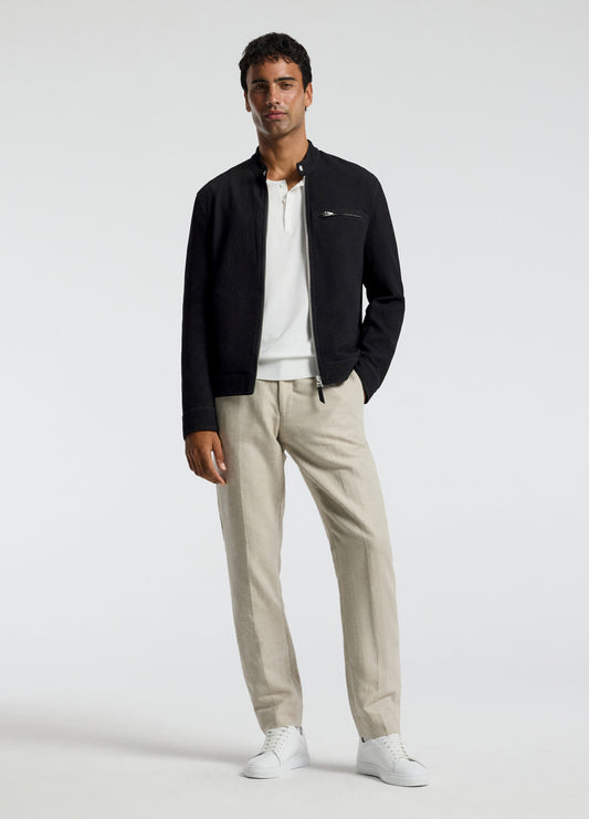Band Neck Zip Up Jacket Black