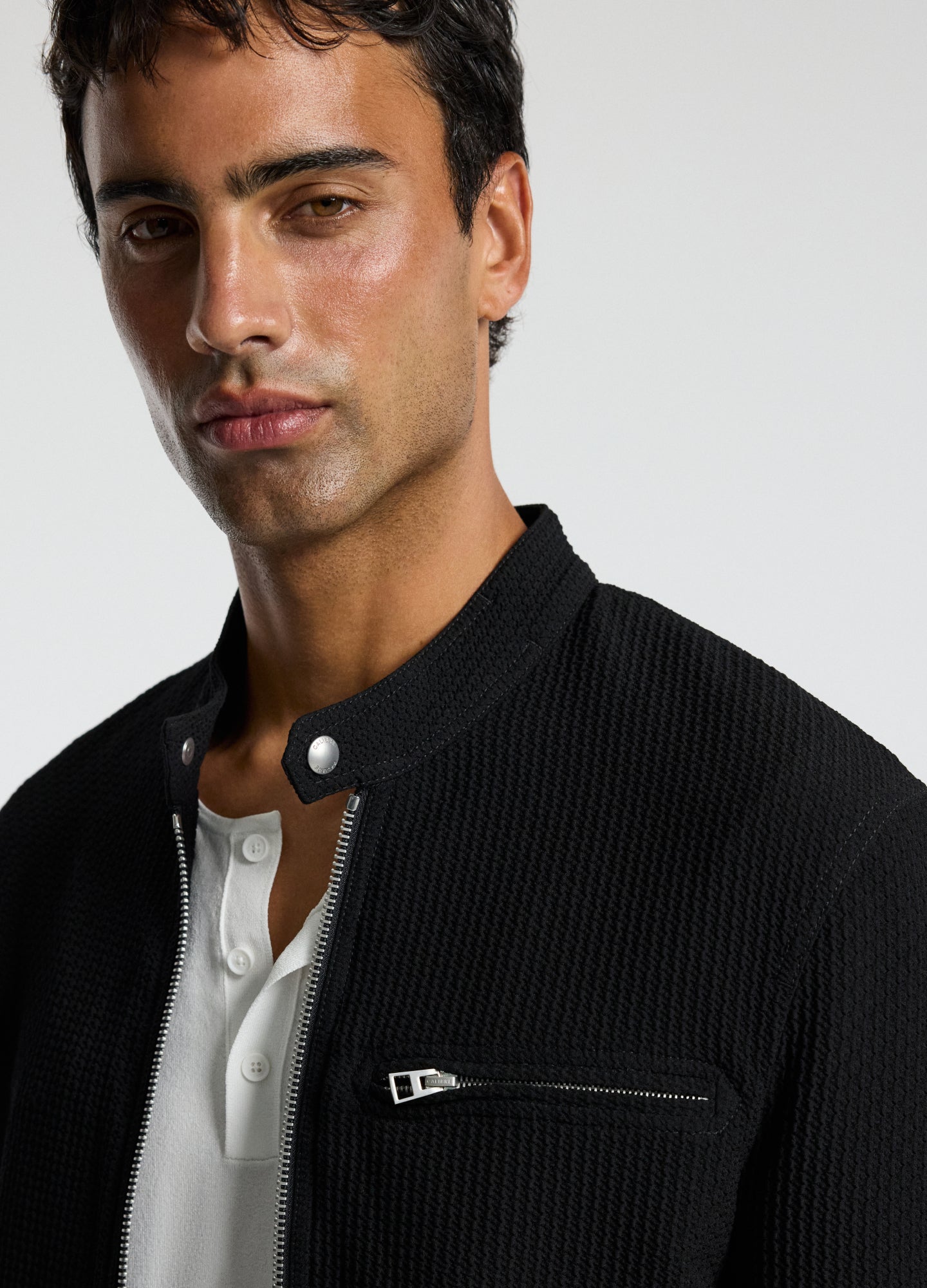 Band Neck Zip Up Jacket Black